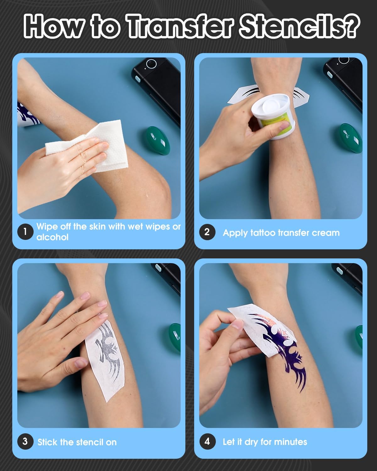 Phomemo Tattoo Stencil Printer, M08F Wireless Thermal Tattoo Printer with 10pcs Transfer Paper, Compatible with Phone/Tablet/PC, Tattoo Supplies for Tattoo Artists & Beginners, Black & Blue