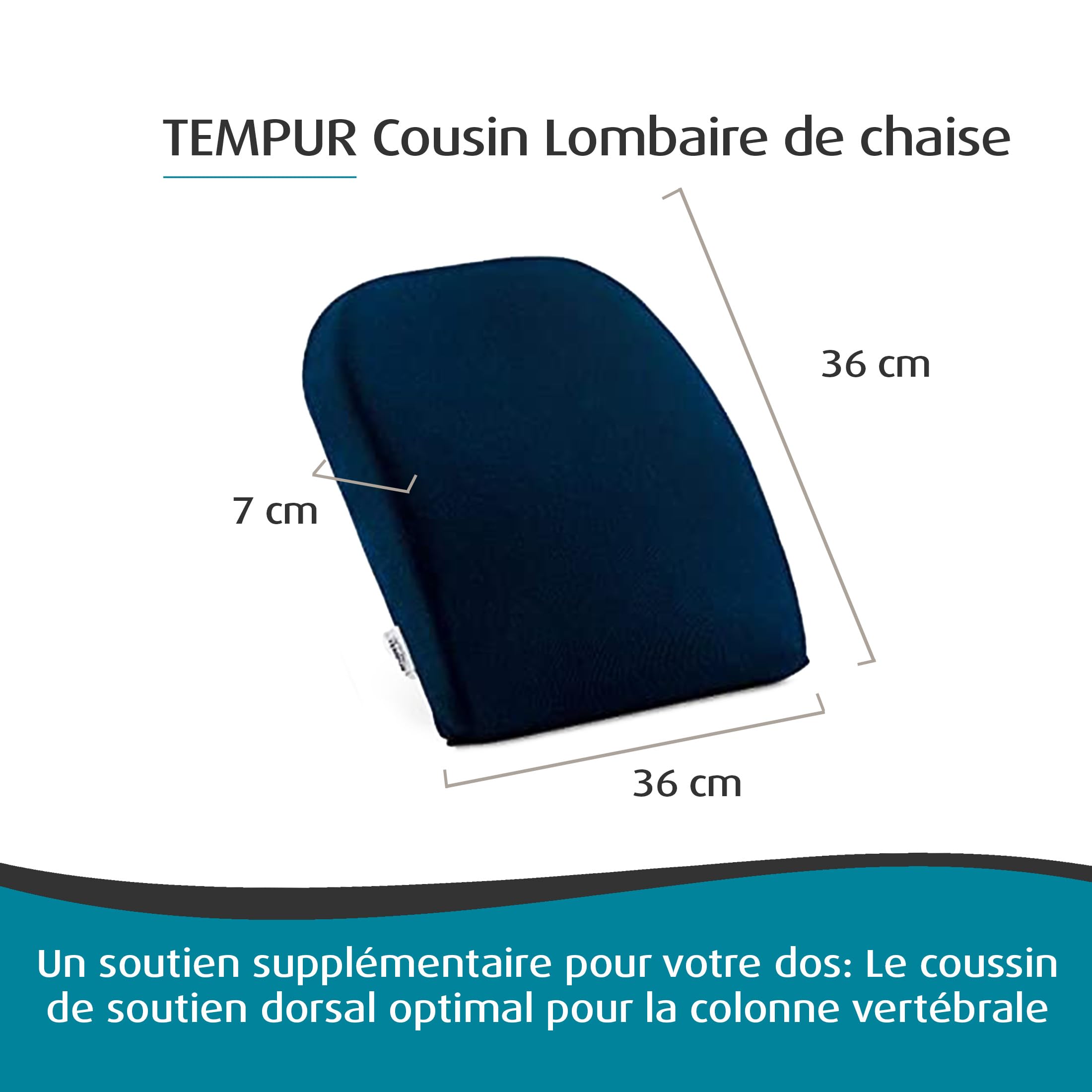 TEMPUR Coussin de Soutien Lombaire, 36 x 36 x 7 cm, Bleu
