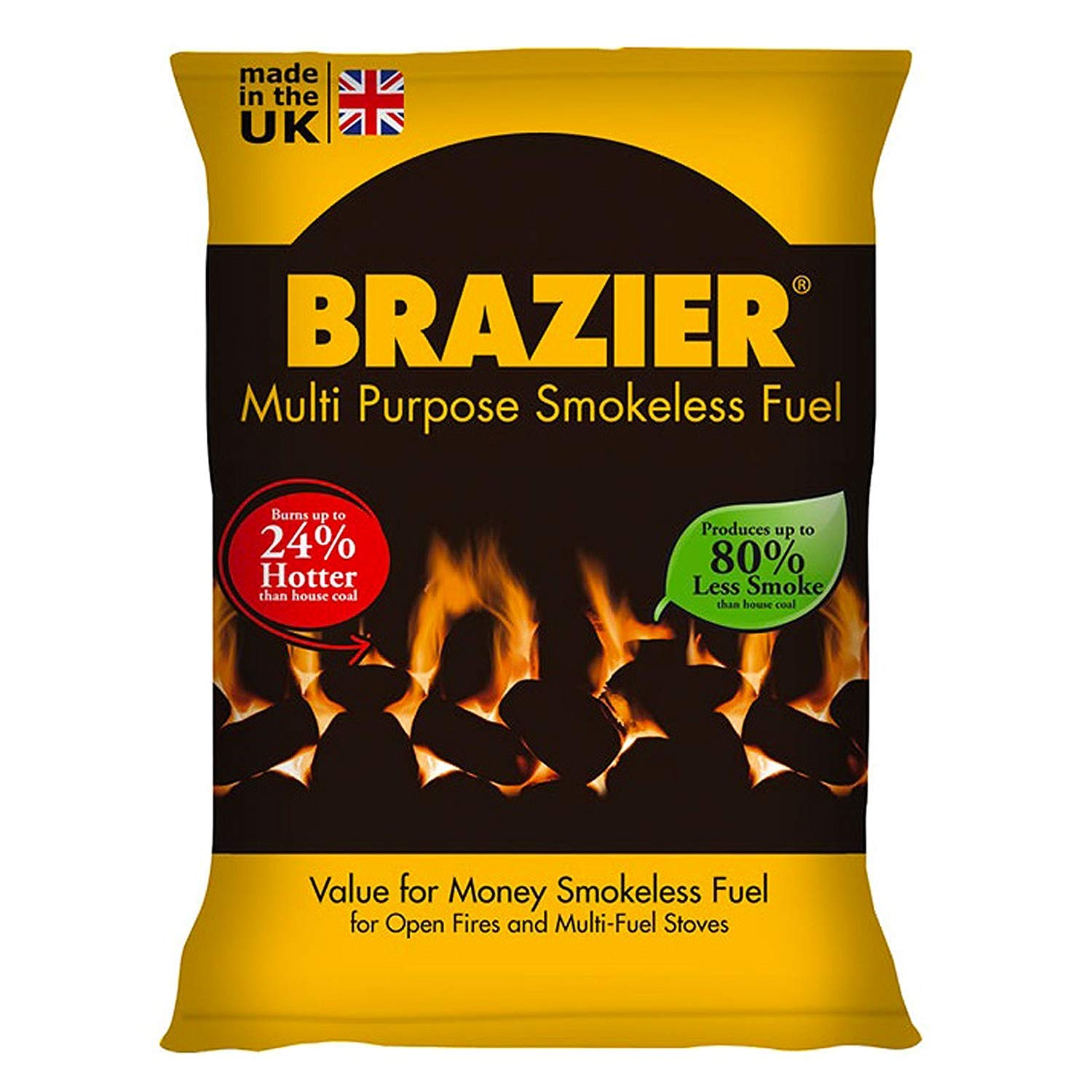 Brazier Pack of 2 Smokeless Clean Burning Coal for Open Fires and Multi Fuel Stoves; Burns 24% Hotter than House Coal, 40Kg