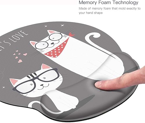 Miniatura 3 de Britimes Alfombrilla de mouse ergonómica con soporte para muñeca, bonitos lentes para gatos, base de goma antideslizante, alfombrilla de mouse para