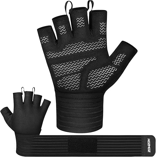 Guantes de levantamiento de pesas con soporte de muñeca, guantes de entrenamiento de gimnasio para hombres y mujeres, palma completa de 0.236 in