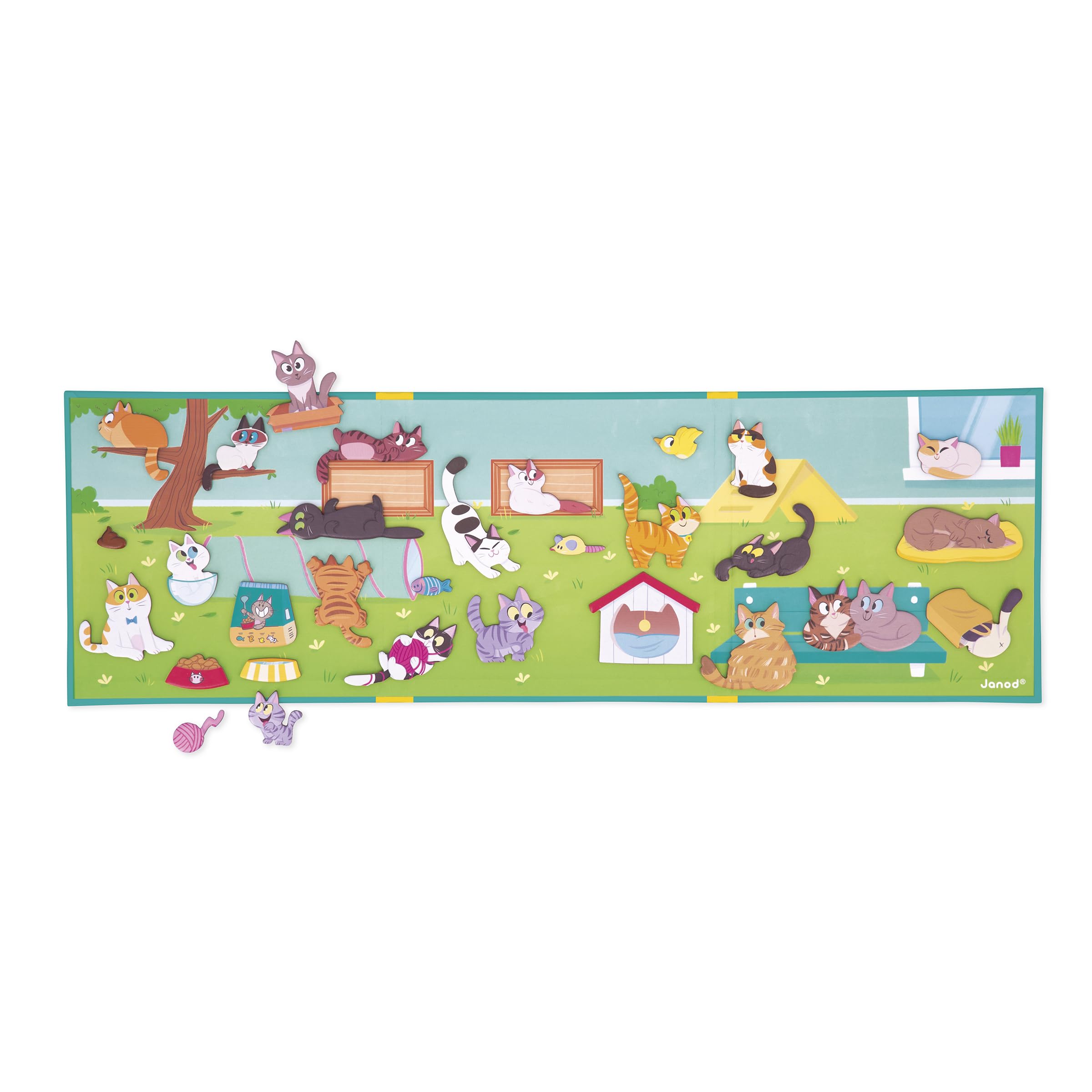 Janod - Magnéti'Stories Cats - Magnetic Educational Game 30 Magnets - FSC Cardboard Children's Toy - Develops Imagination and Fine Motor Skills - Ages 3 and up