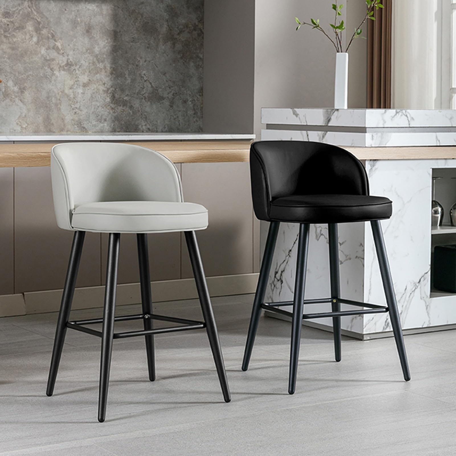 Counter Height Bar Stools Set Of 3 - 26" Modern Faux Leather