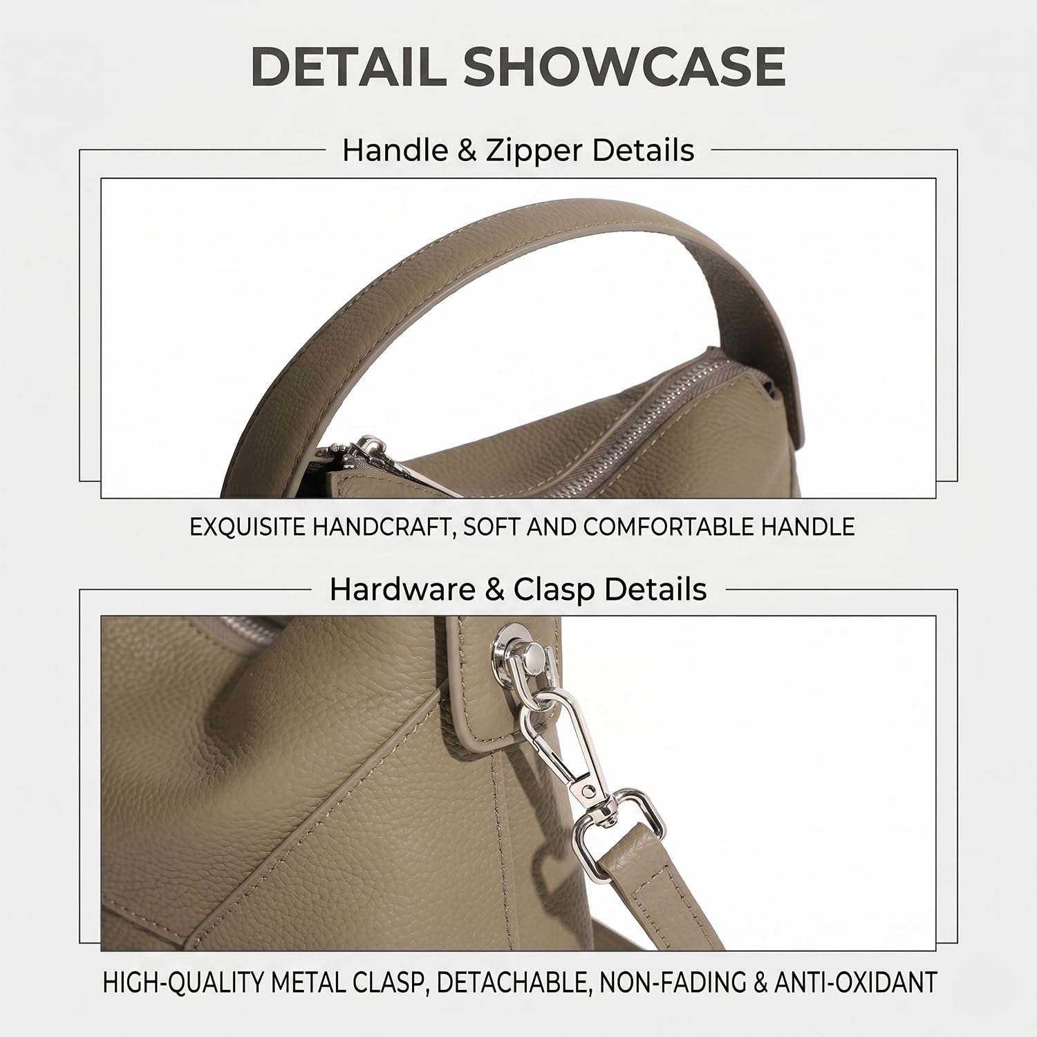 Bolso Boston Mini Mujer de Cuero Flor Genuino, Bolso de Mano Geométrico Diseño Nicho, Elegante Bolso Bandolera y de Hombro Minimalista Caquí
