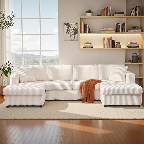 Sofá modular modular en forma de U de 123 pulgadas, dos tumbonas en forma de L con 2 sofás de nube seccionales con dos almohadas, sofás para sala de