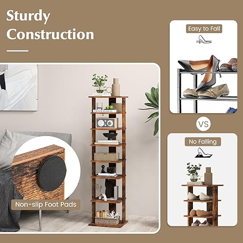 Miniatura 5 de COSTWAY Zapatero vertical de 8 niveles, organizador de almacenamiento de zapatos alto y estrecho con estante extraíble para botas, kit antivuelco,