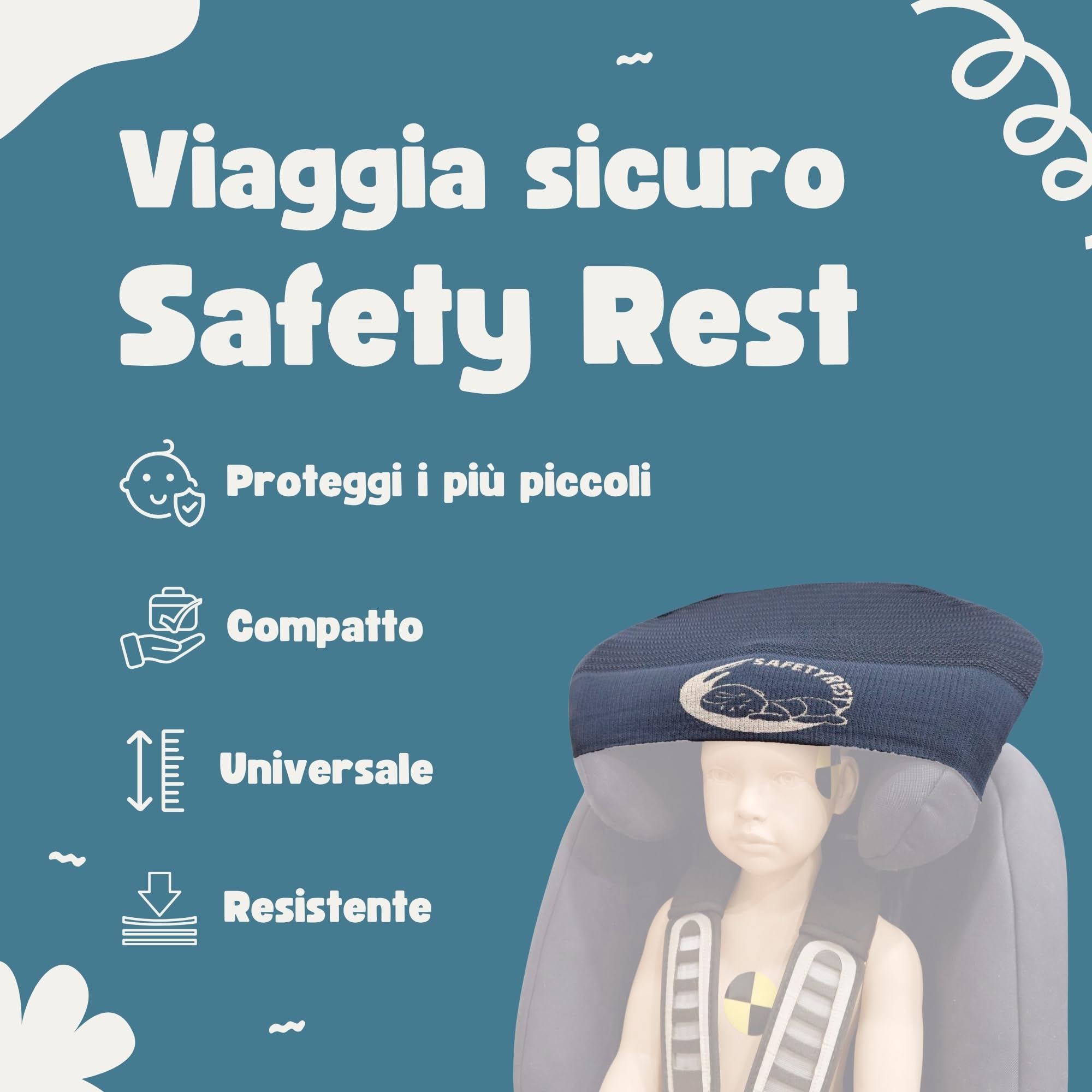 Cinturino Supporto Testa Bambini Auto, Reggitesta Ergonomico per Seggiolino, Cuscino Poggiatesta Traspirante per Viaggi Comodi e Sicuri