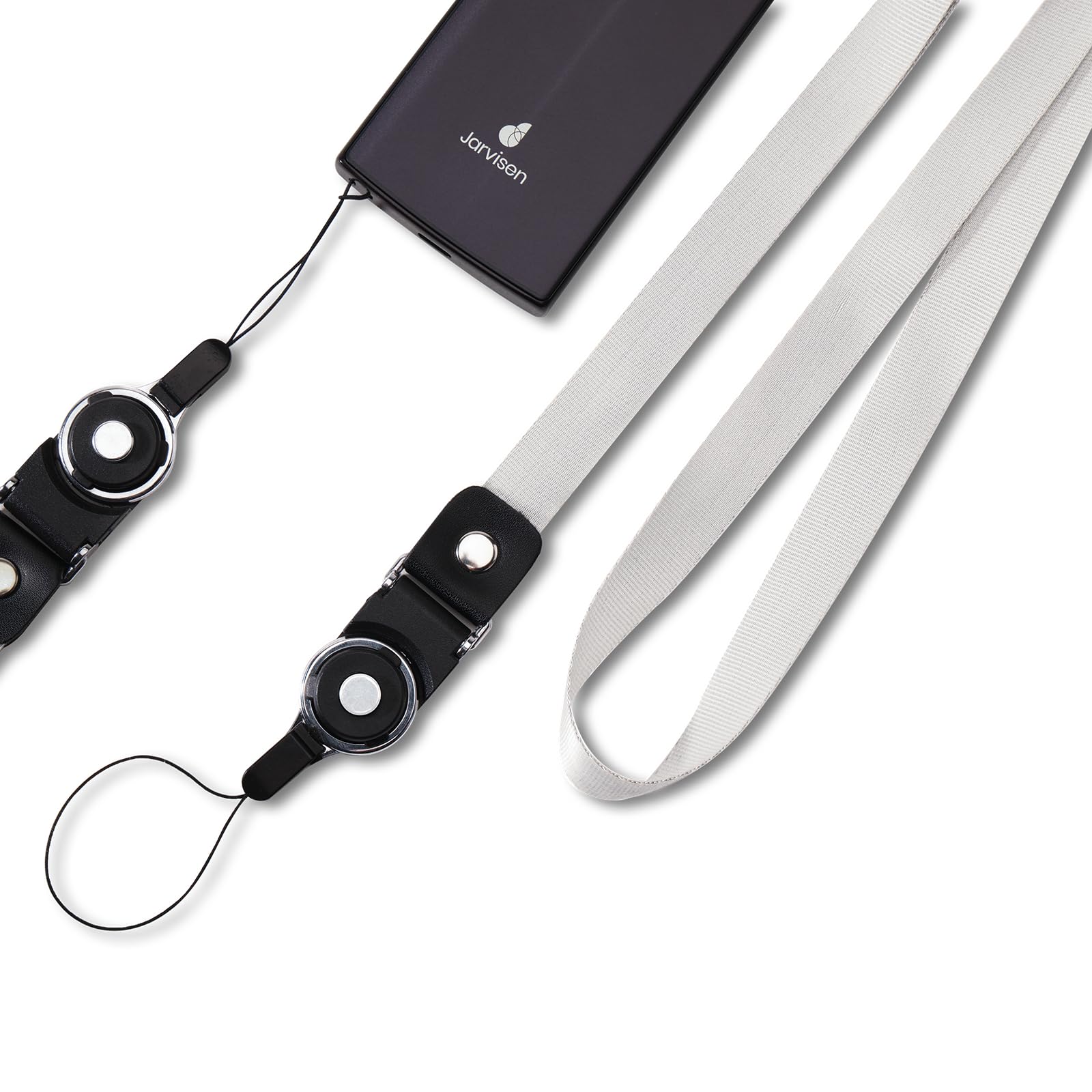 Jarvisen Muti-functional Lanyard for Translator 2, 24 Inches Long Neck Lanyard with Detachable 180deg Rotation Leather Buckle, Easy Installation for Language Translator Device, ID Cards and Keys, Silver