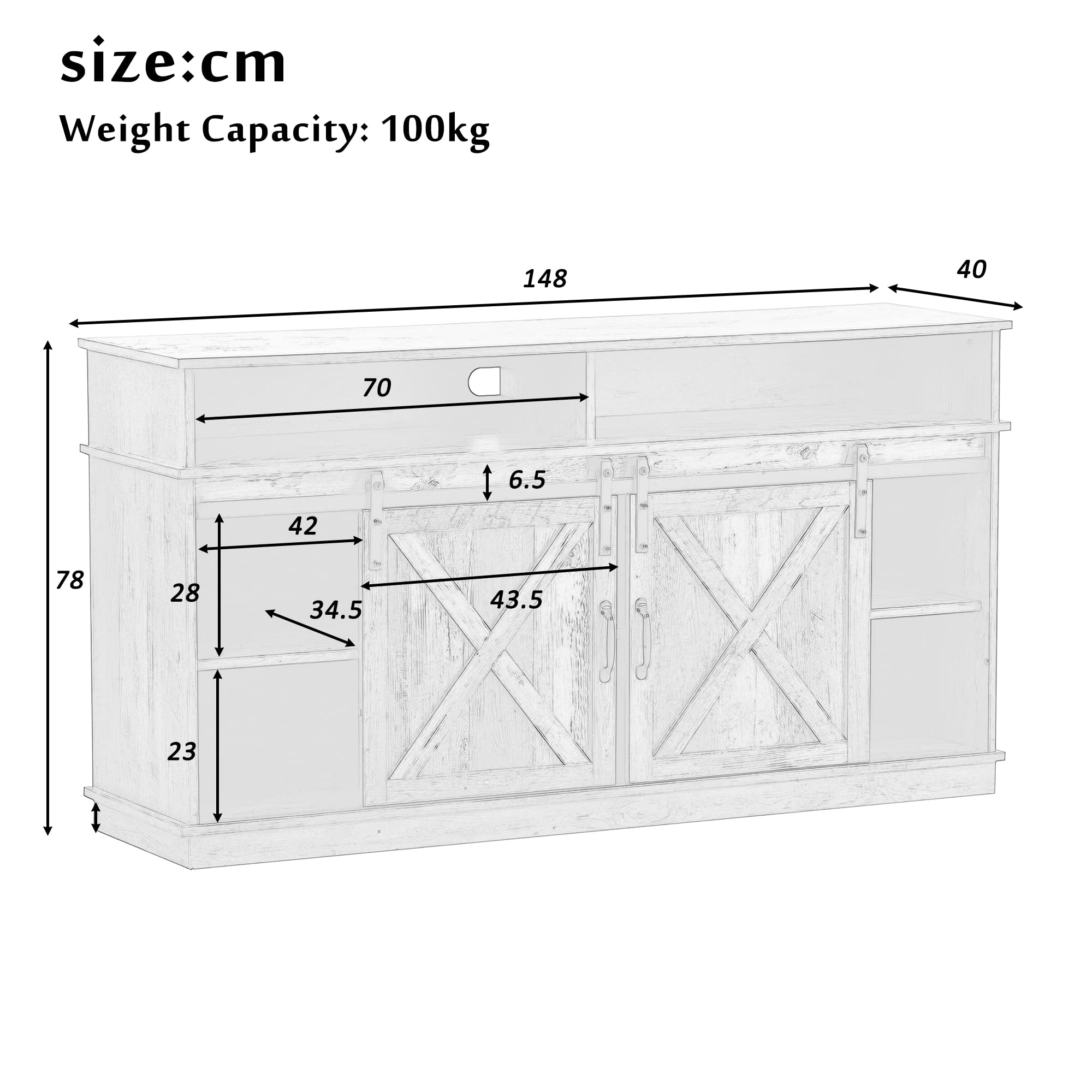 sogesfurniture Mobile da cucina, mobile TV, con porta scorrevole, per cucina, soggiorno, studio, stile industriale, 148 x 40 x 78 cm