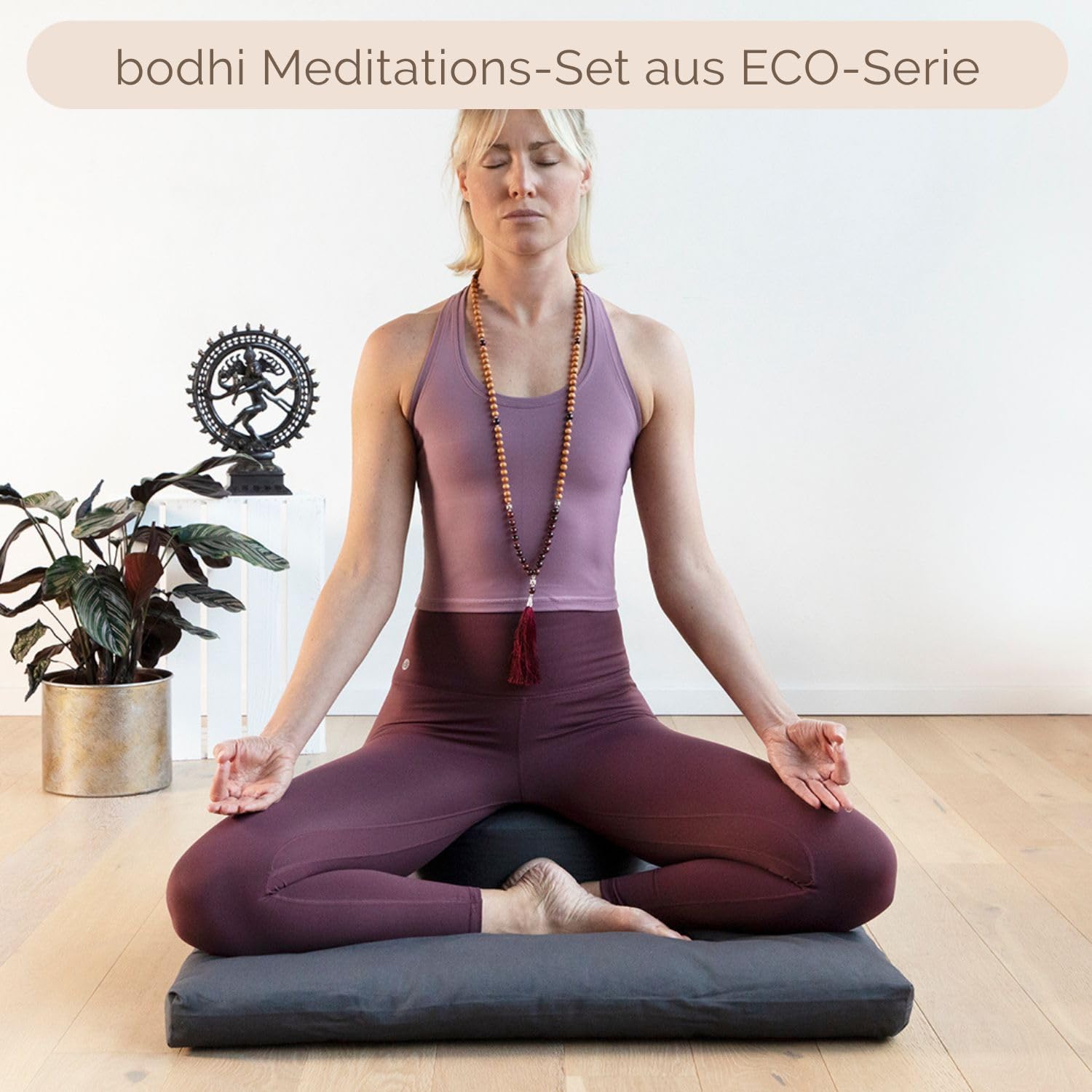 Bodhi Meditations-Set | ECO Serie | Meditationsmatte (Zabuton) & Rondo Meditationskissen | Mit Bio-Dinkelfüllung | Bezug aus 100% Bio-Baumwolle | Meditationsunterlage & Kissen (Light Taupe)