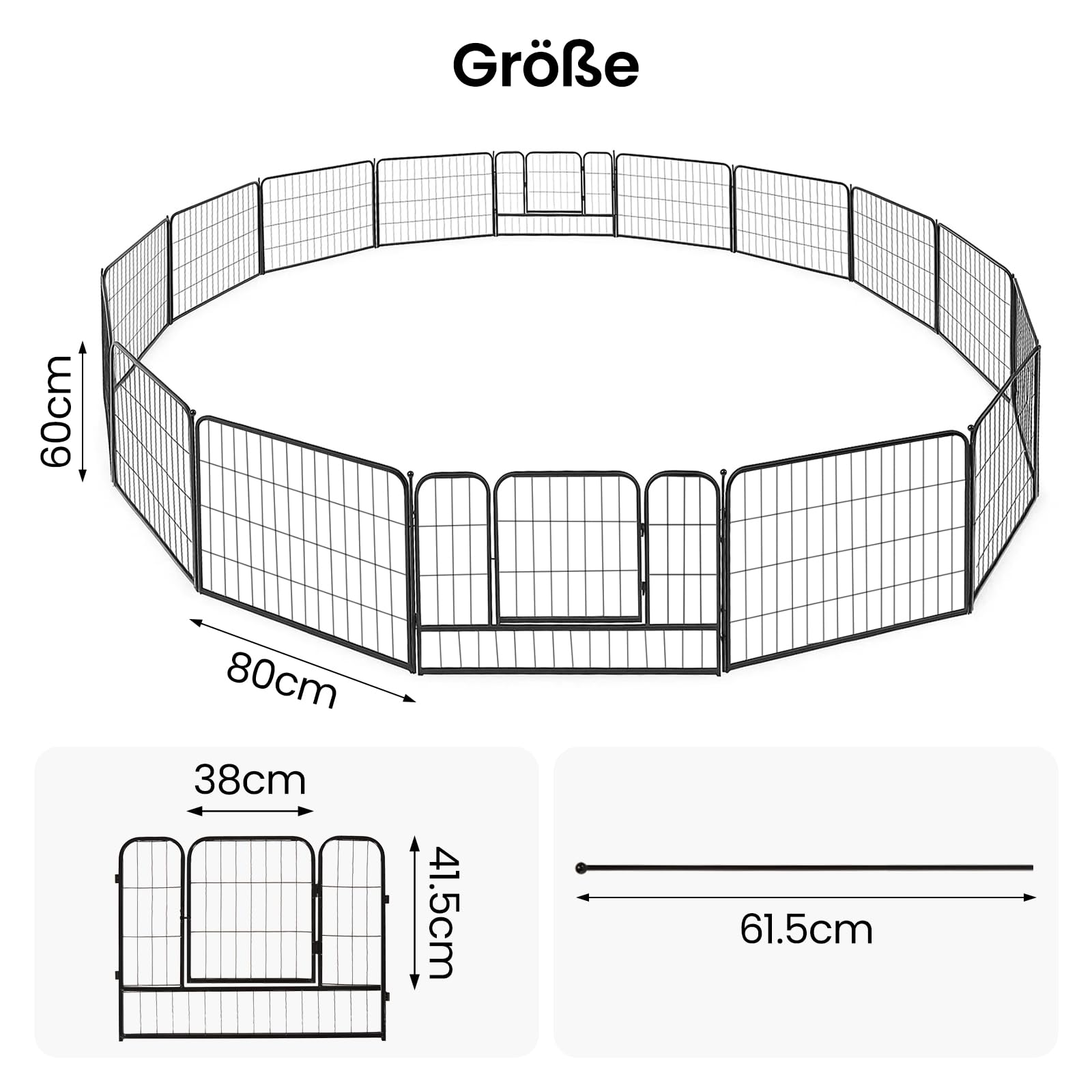 Welpenauslauf Hundelaufstall mit Einhand-Sicherheitsschloss, stabiles Hundegitter für Welpen & Hunde, modularer Hundelaufstall für Innen & Außen, schnell aufbaubar & faltbar (8PCS+80CM)
