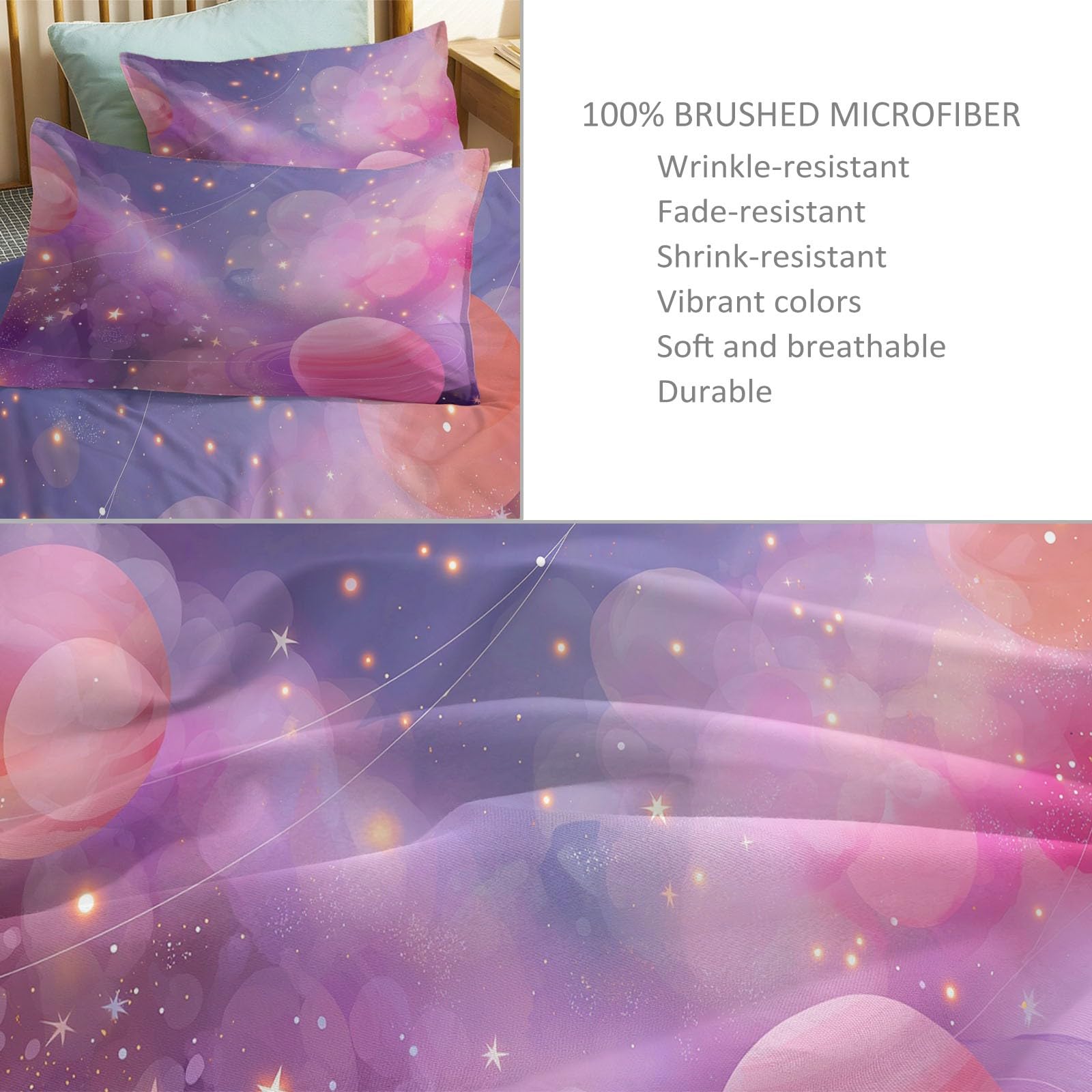 Zestaw poszewek na kołdrę fantasy kreskówka gwiaździste niebo, 260 x 220 cm, rozmiar super king, różowa, ultramiękka hipoalergiczna poszewka na kołdrę, z zapięciem na zamek błyskawiczny, na wszystkie
