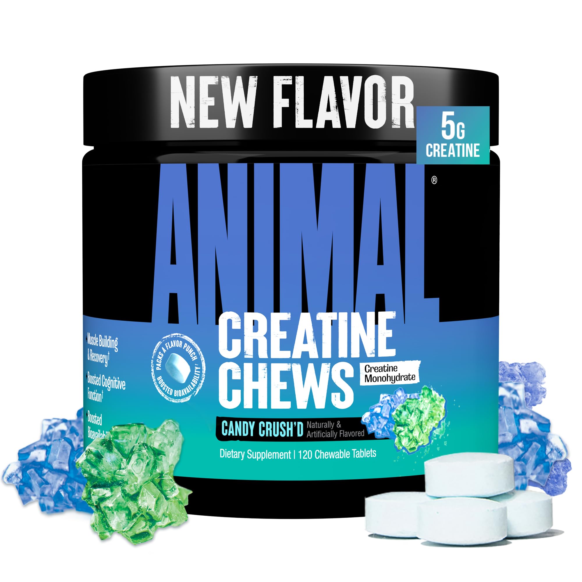 Creatine Chews – Enhanced Creatine Monohydrate Chewable Tablets with AstraGin & Sea Salt, Max Absorption Pre Post-Workout, Lean Muscle Growth, Strength & Recovery, New Flavor Candy Crush’d