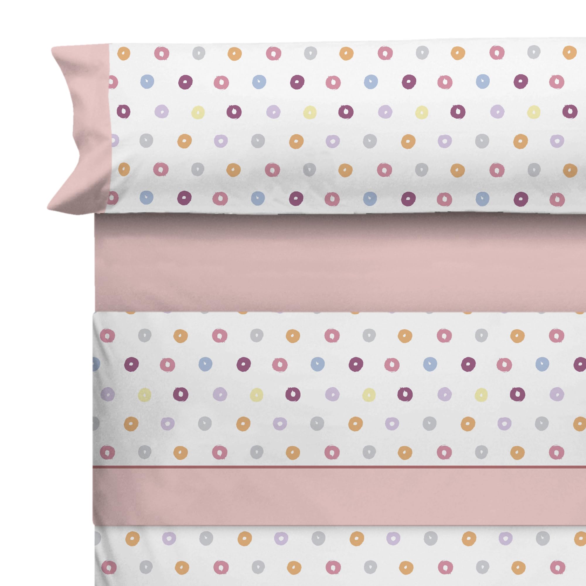 HaraDeco Juego de Sábana Cama 135x190/200cm, 50% Algodón 144 Hilos, de 3 Piezas Bajera Adapto Colchón 30cm, Fabricado en España(Ceres Rosa, Cama 135)