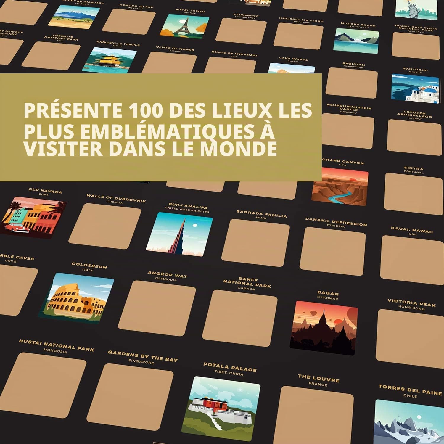 Affiche à gratter Enno Vatti de 100 lieux - Liste des meilleures destinations de voyage (42 x 59,4 cm)