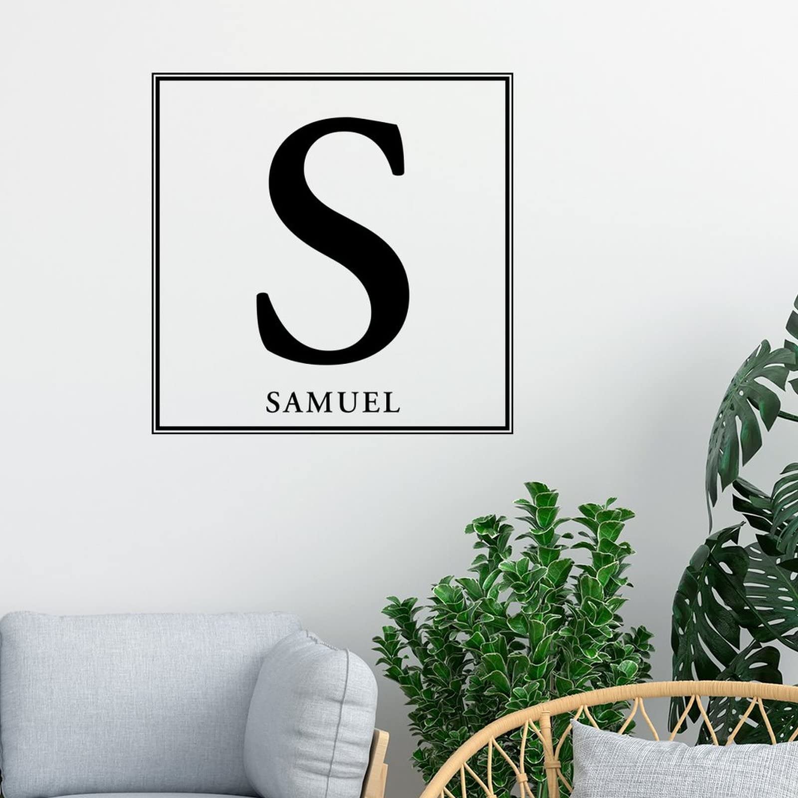 Wall Decal Initials The Family Name With Large Monogram Letter In