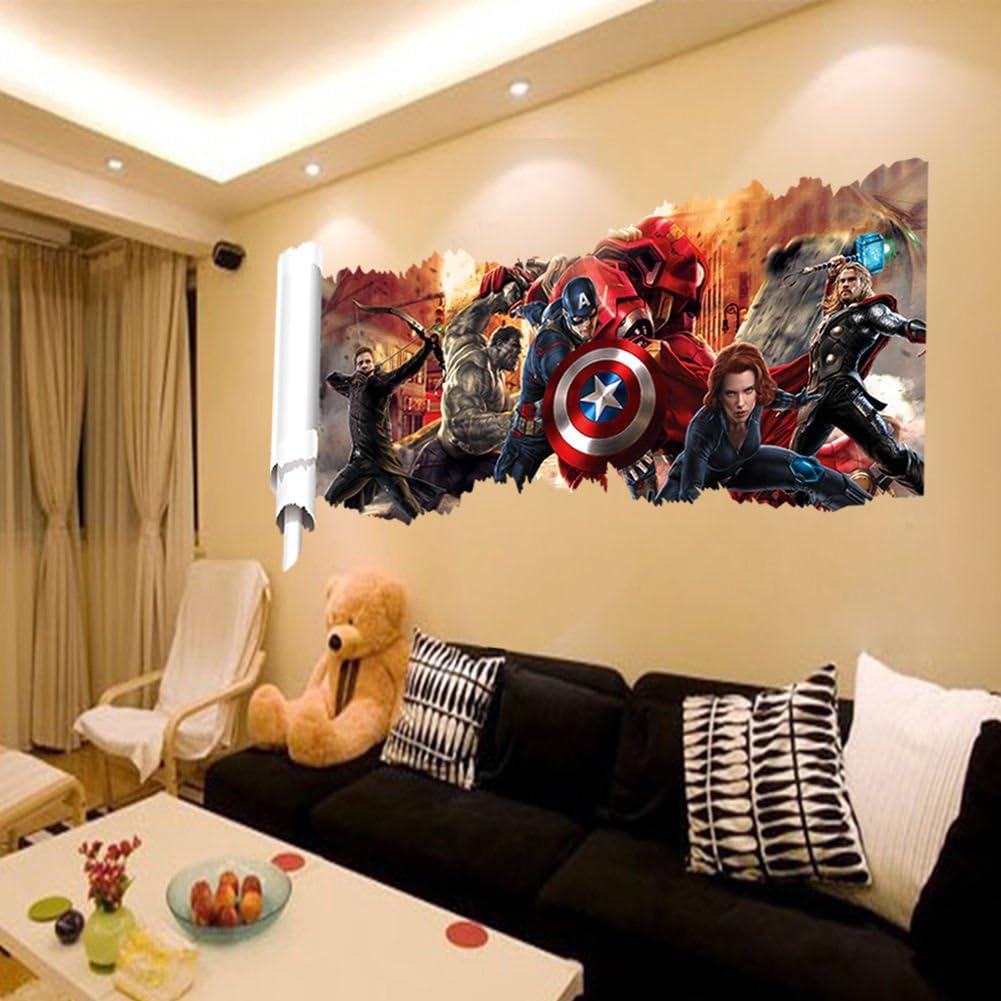 Wall Decals for Kids Rooms Boys Skateboard : DC Comics Marvel The Avengers Wall Sticker Team Hulk Decal Decoration Wallpaper