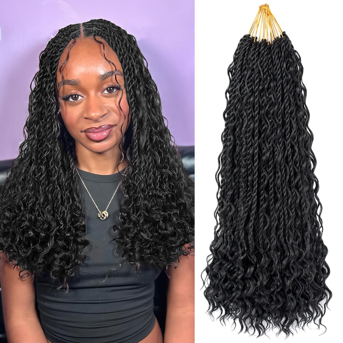Senegalese Twist Crochet Hair with Curly Ends 18 Inch Natural Black Boho Island Twist Crochet Braids Boho Goddess Twist Crochet Hair for Black Women(
