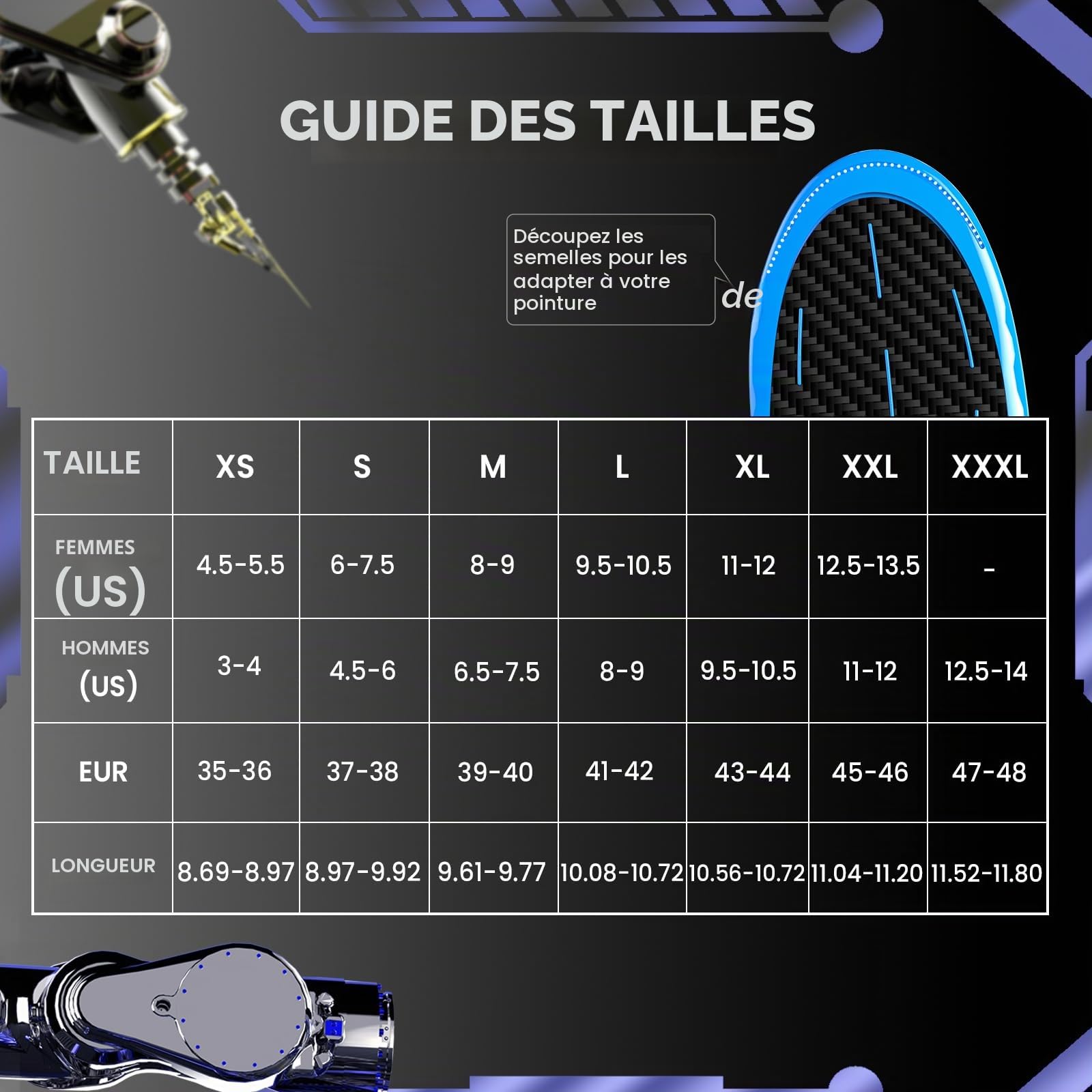 Semelles de Sport en Fibre de Carbone - Soutien de la Voûte Plantaire & Absorption des Chocs pour Sports Intenses -Taille 43-44.5 (Homme/Femme)