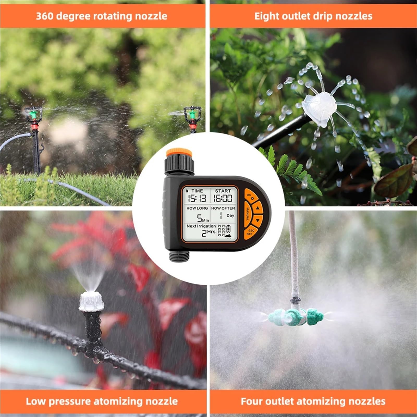Sterownik nawadniania, Zestaw do nawadniania Garden Smart Timer IPX5 Wodoodporny Automatyczny sterownik podlewania LCD Może być używany trawników do podlewania trawnika