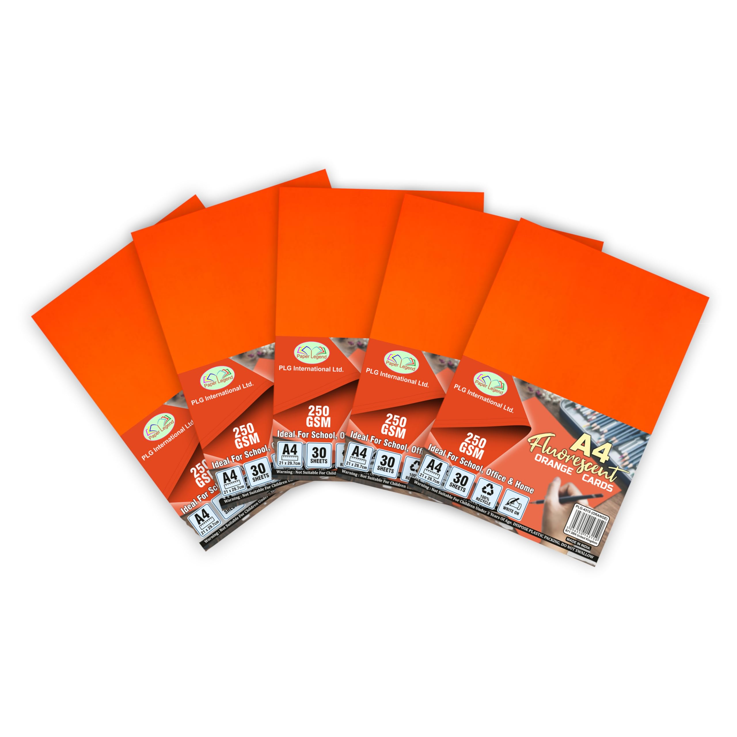M1SS 150 Sheets X A4 Neon Cards - Fluorescent Thick 250gsm Craft Card Stock, Perfect for Crafting, Decorating, Sketching, Origami & DIY Arts (Orange)