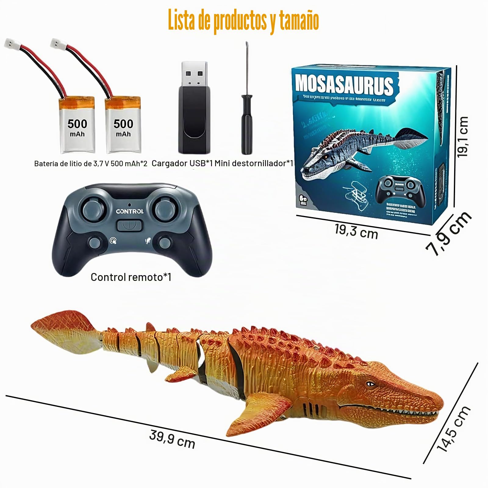 Teledirigido Mosasaurus RC Barco, 2,4 GHz Control Remote Tiburone Barco | Piscinas y Lagos Juguetes Eléctricos de Dinosaurios, Rociar Agua, 2 Baterías, Regalo para Niños y Niñas (Amarillo)