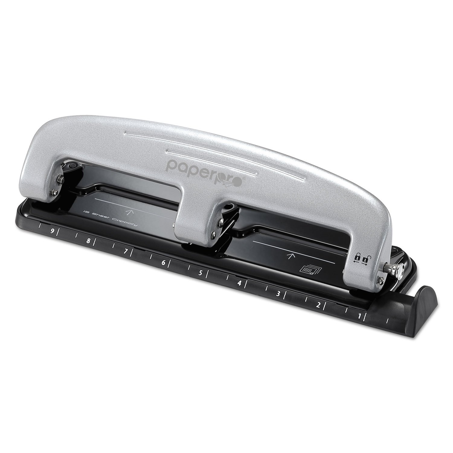 Office inPRESS 12 Reduced Effort Three-Hole Punch, Silver/Black (2101)