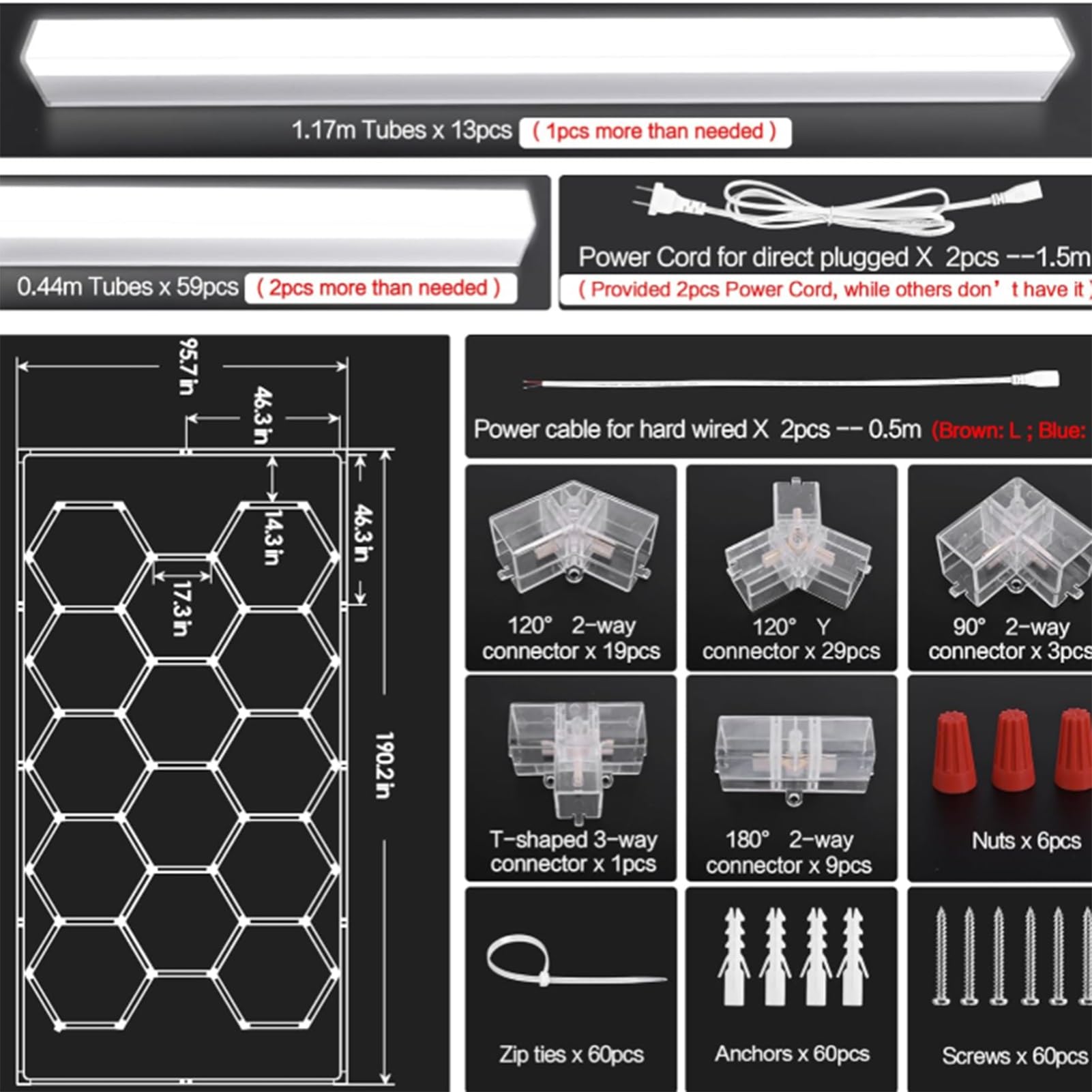 hexagon led garage,lámpara de techo led hexagonal,diseño de panal, 672 W, 6500 K, deformable, hexagonal, for garaje, taller, almacén, sótano y gimnasio.(14 trous)