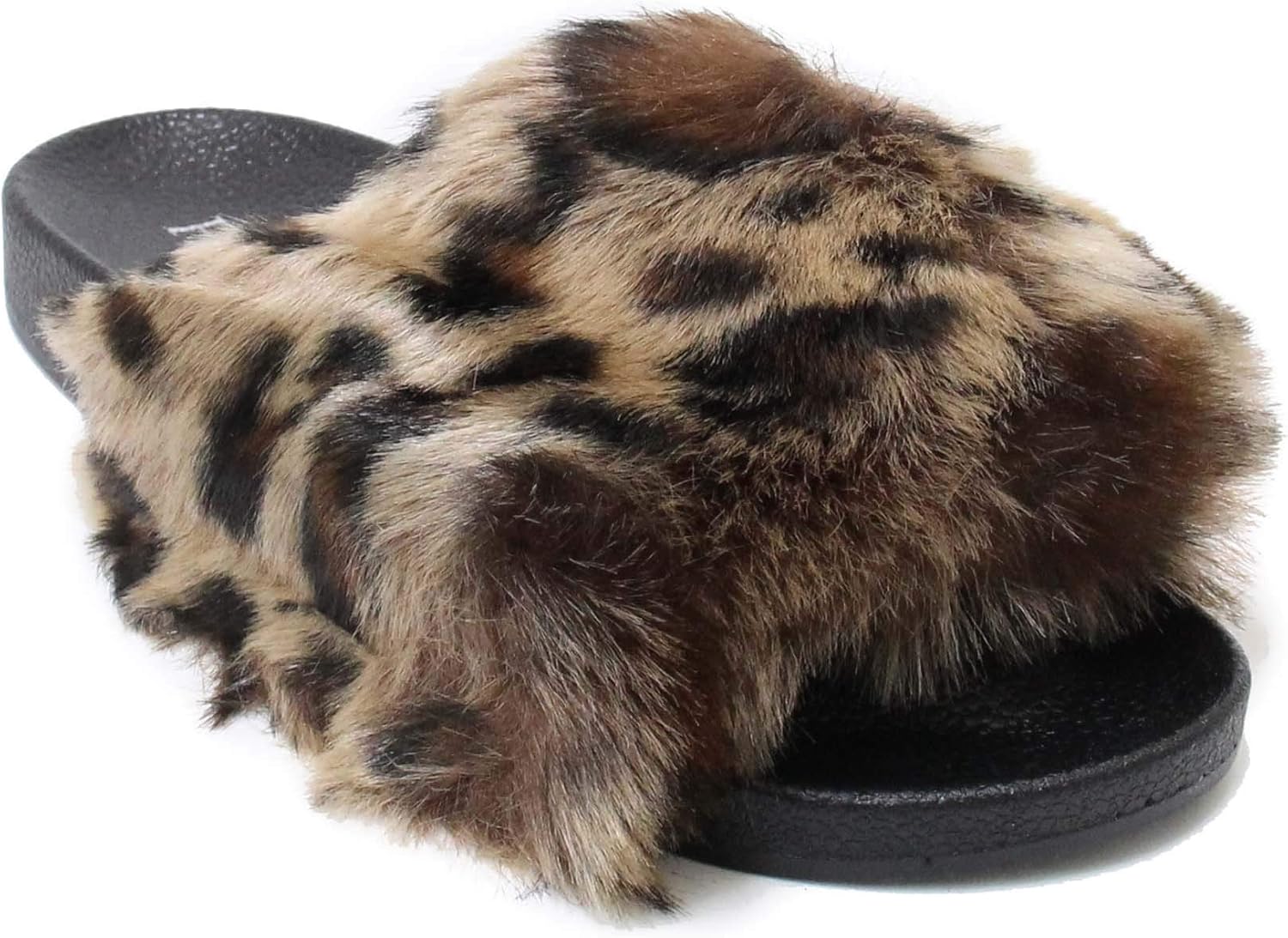 H2K Women's Fluff Furry Ultra Soft Fur Slides Slippers Open toe Slip On Sandals Lora