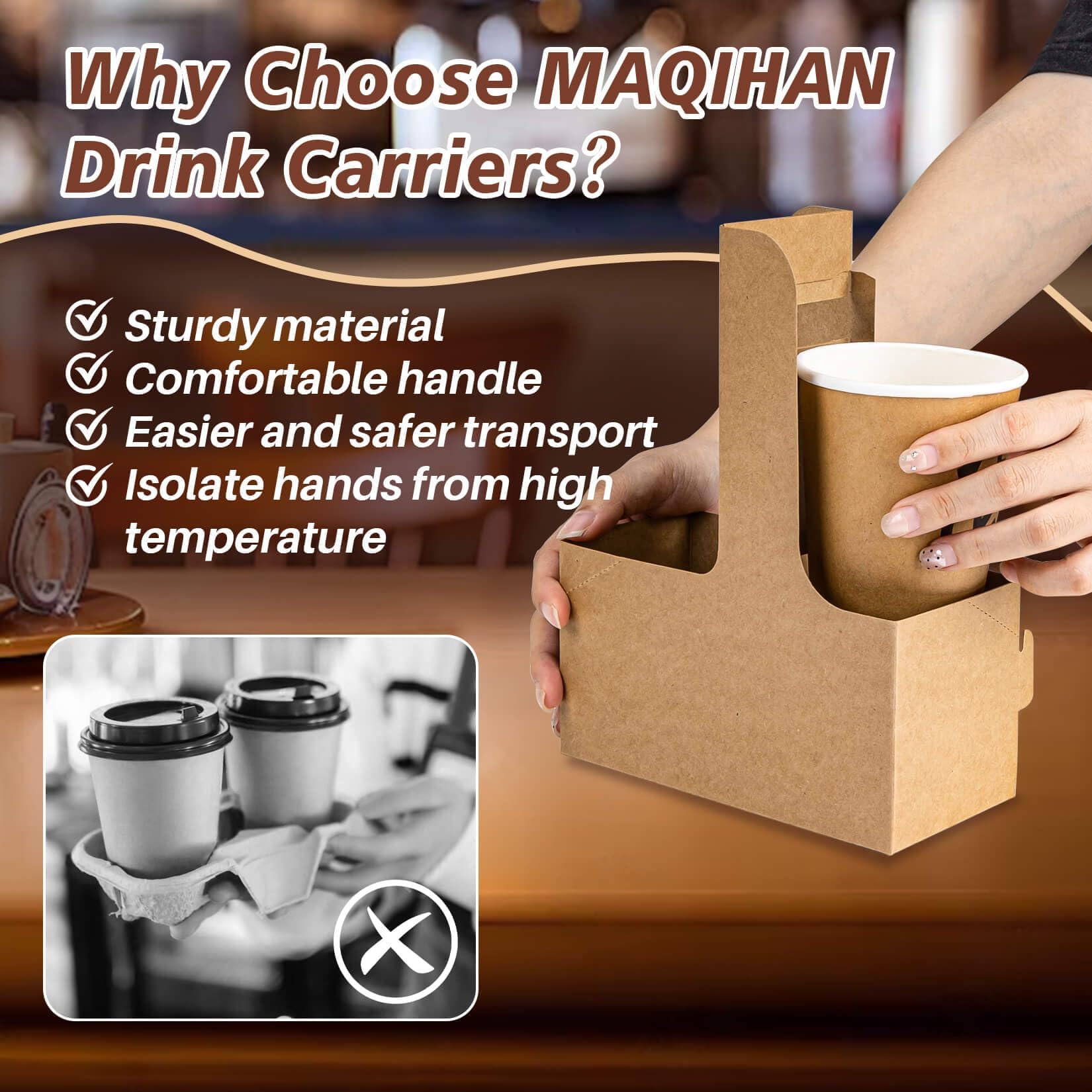 2 Cup Drink Carrier With Handle, 2025 New Disposable Cardboard Coffee Cup Holder Portable Foldable Tray Drink Caddy Cup Carriers Go Cup Holder Food Deliver