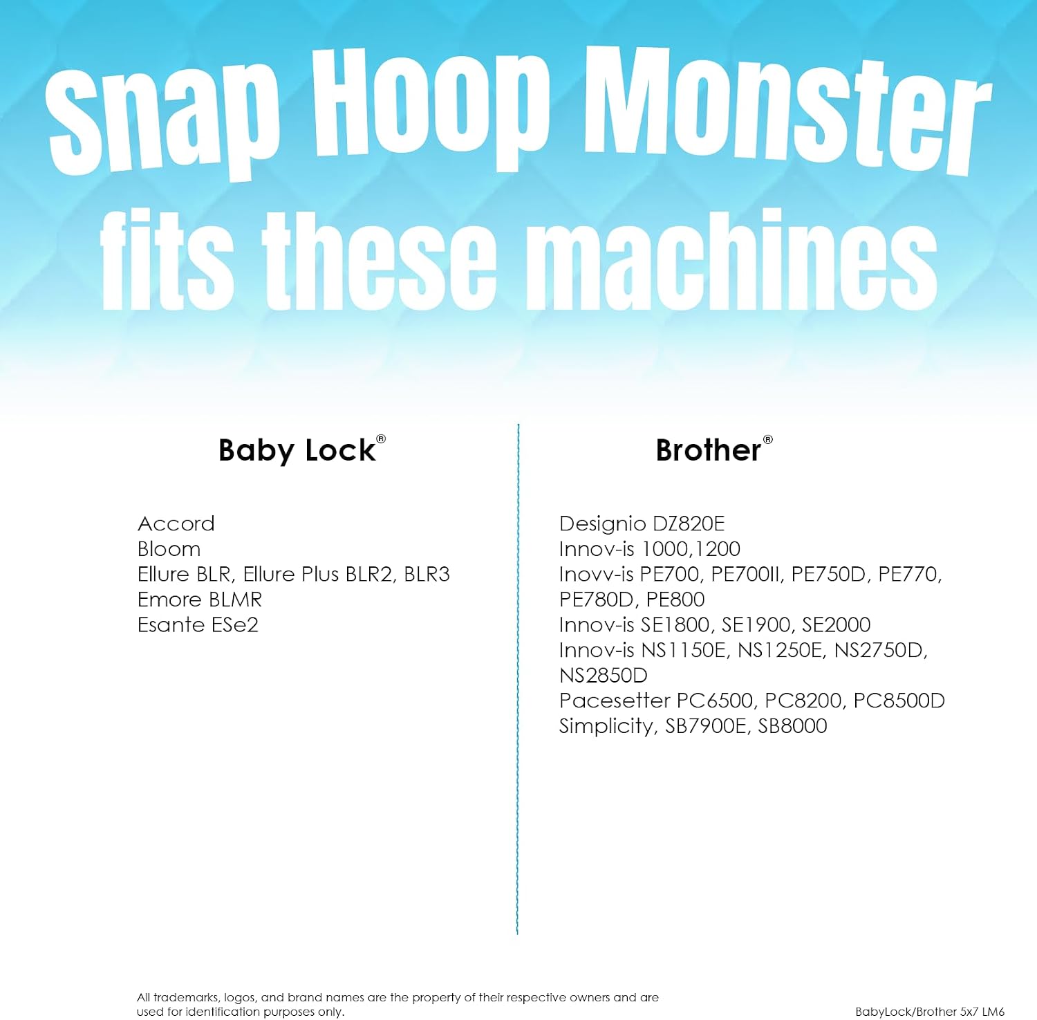Snap Hoop Monster for Baby Lock/Brother (5" x 7") Magnetic Embroidery Hoop w/clamp Down for Machine Embroidery