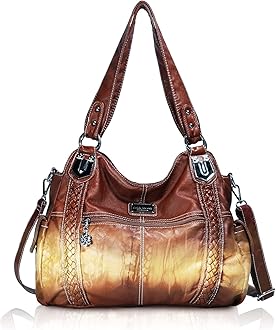 Angel Barcelo Hobo Fashion Handbags Women Spacious Shoulder Bags Washed Leather Shoulder Bag