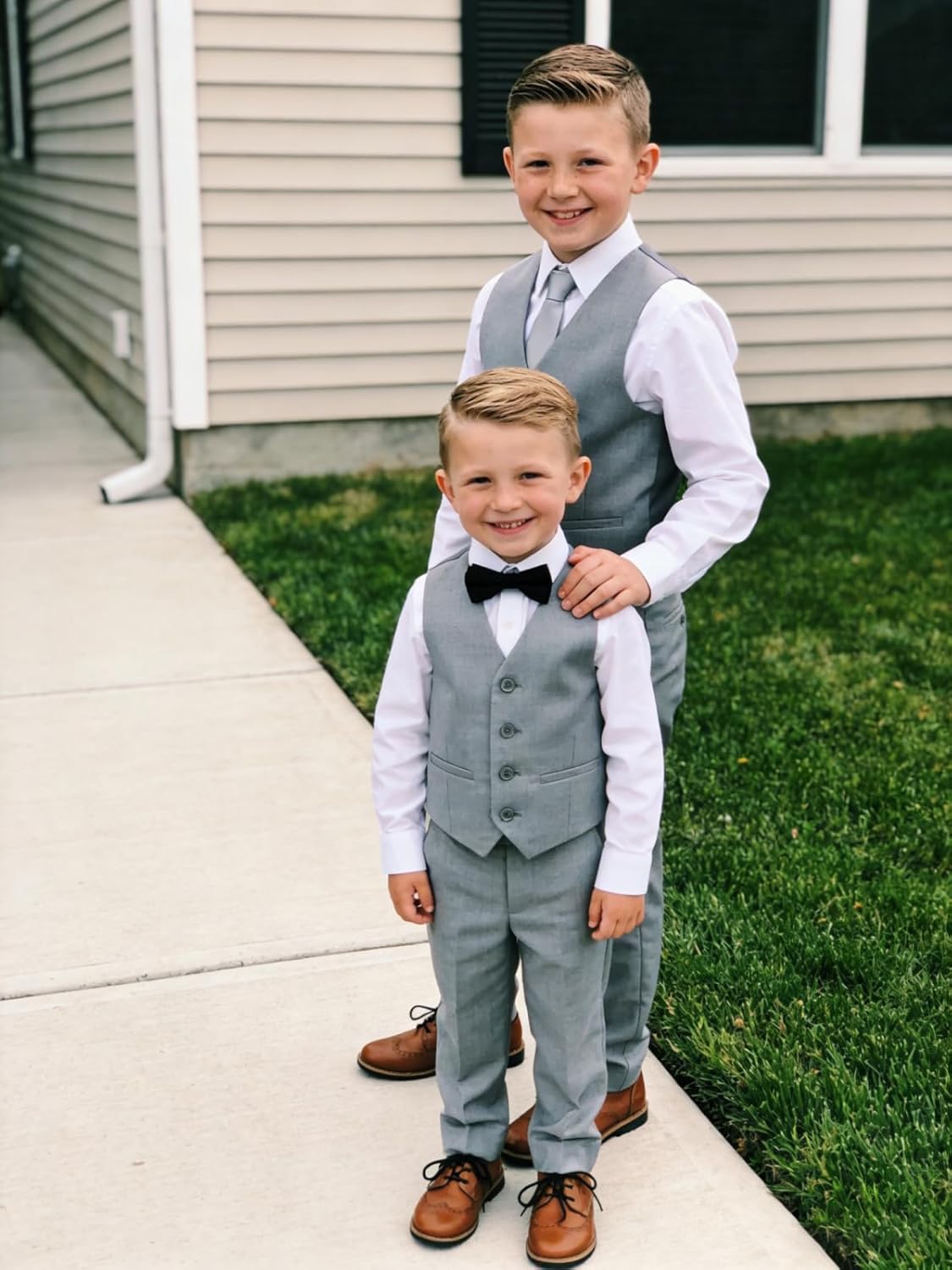 Boys Suits Kids Dress Vest Pants Set Ring Bearer Outfit, 5 Piece Formal Suit Set with Shirt,Necktie and Bow Tie - Image 5