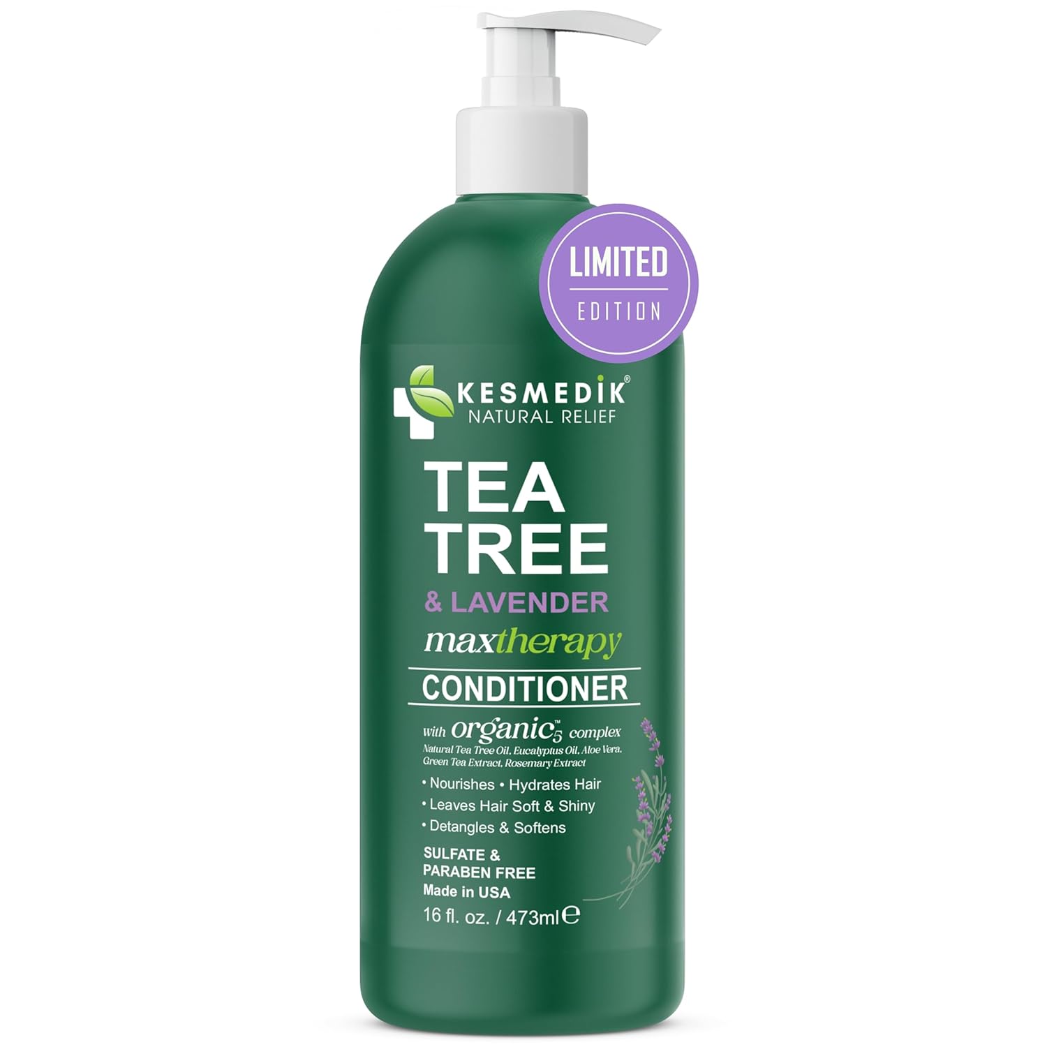 Tea Tree Lavender Mint Conditioner, Moisturizing Conditioner for Coarse & Dry Damaged Hair, Hydrates & Soothes Itchy Dry Scalp, Detangles & Controls Frizz, 16 fl oz