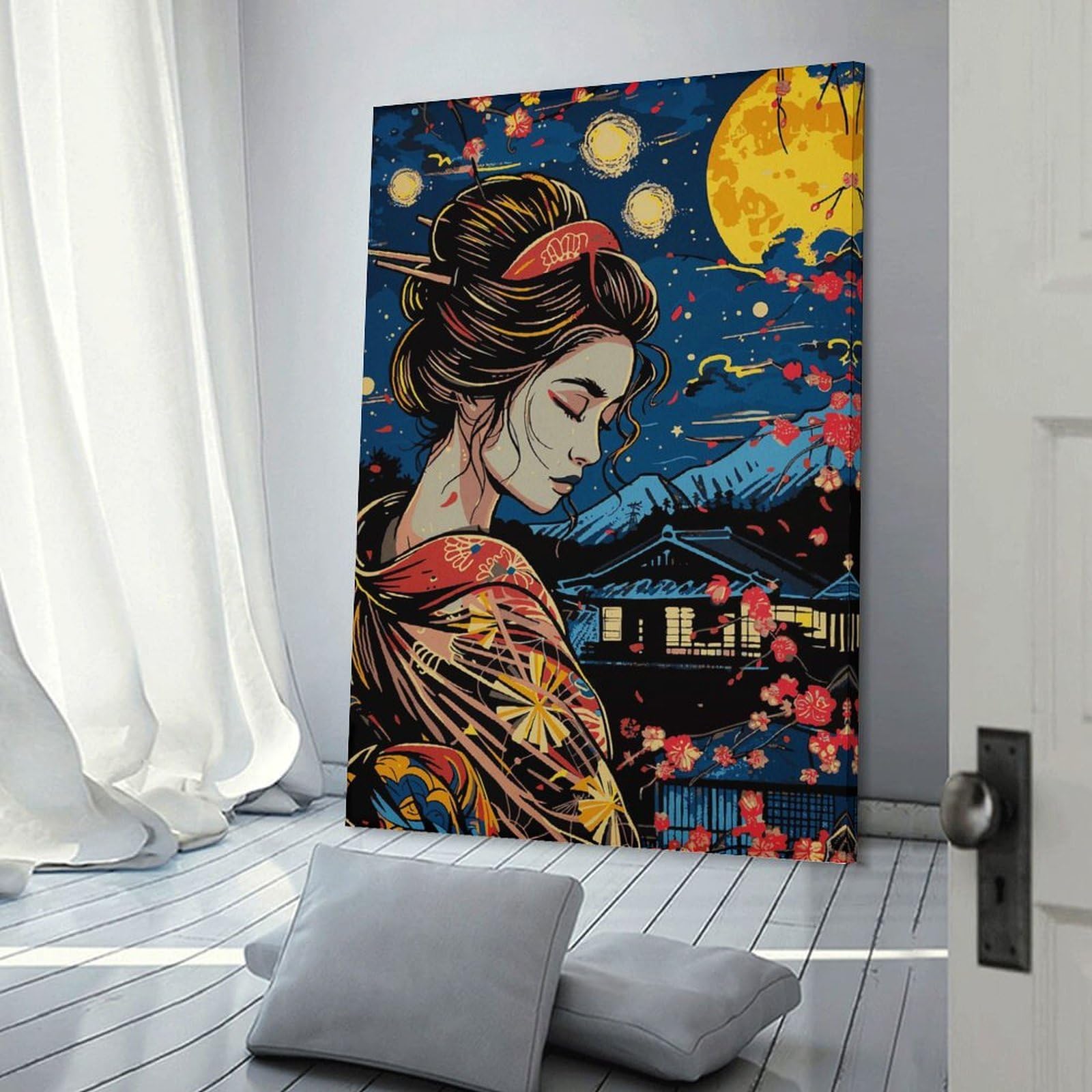 Junmoney Frame-Style-13 Geisha Japanese Vangogh Wall Picture Print, 08X12inch(20X30cm), For Wall Displays, Bedrooms Or Room Updates, Decorative Artwork With Flexible Styling