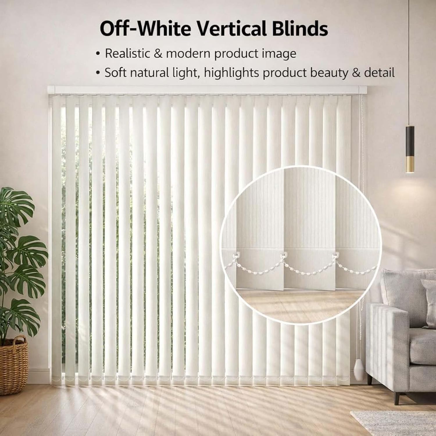 Vertical Blinds for Patio Doors and Large Windows 59" 68" 78" 88" 98" 102" White Light Filtering Fabric Window Shades, Privacy Sliding Door Blinds & Closet Cover, Corded(30" W x 106" H)