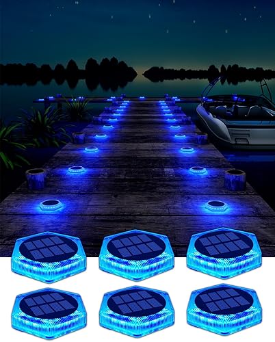 Paquete de 6 luces solares para entrada al aire libre IP68 impermeables, luces azules para escalones de cubierta alimentadas por energía solar,