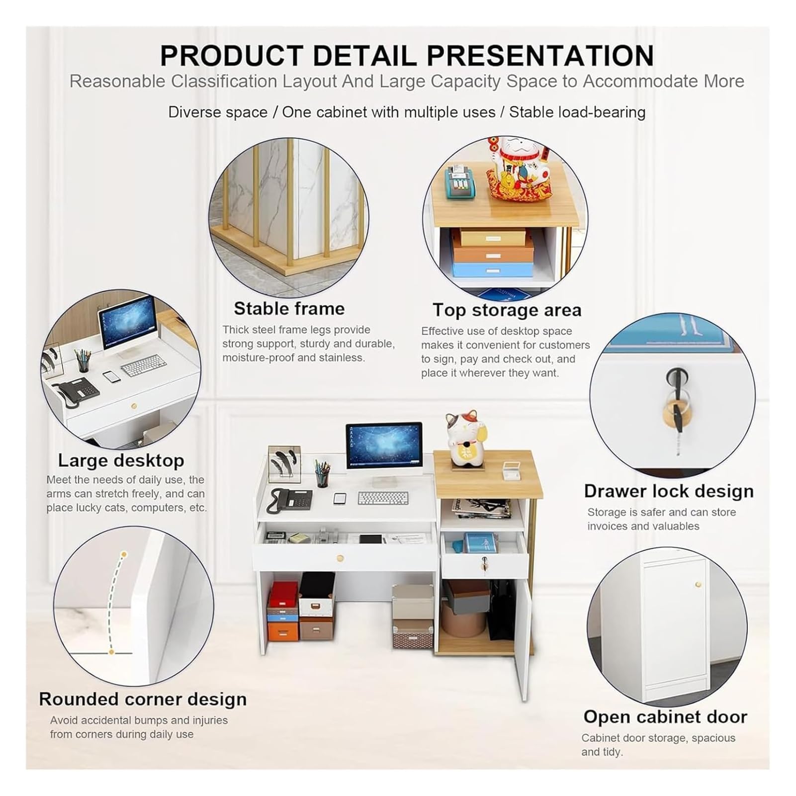 Mostrador De Recepción Moderno para Supermercado, Tienda De Conveniencia, Hotel, Bar Pequeño, Salón De Belleza, Tienda De Ropa, Mostrador De Caja Simple(A,140CM)