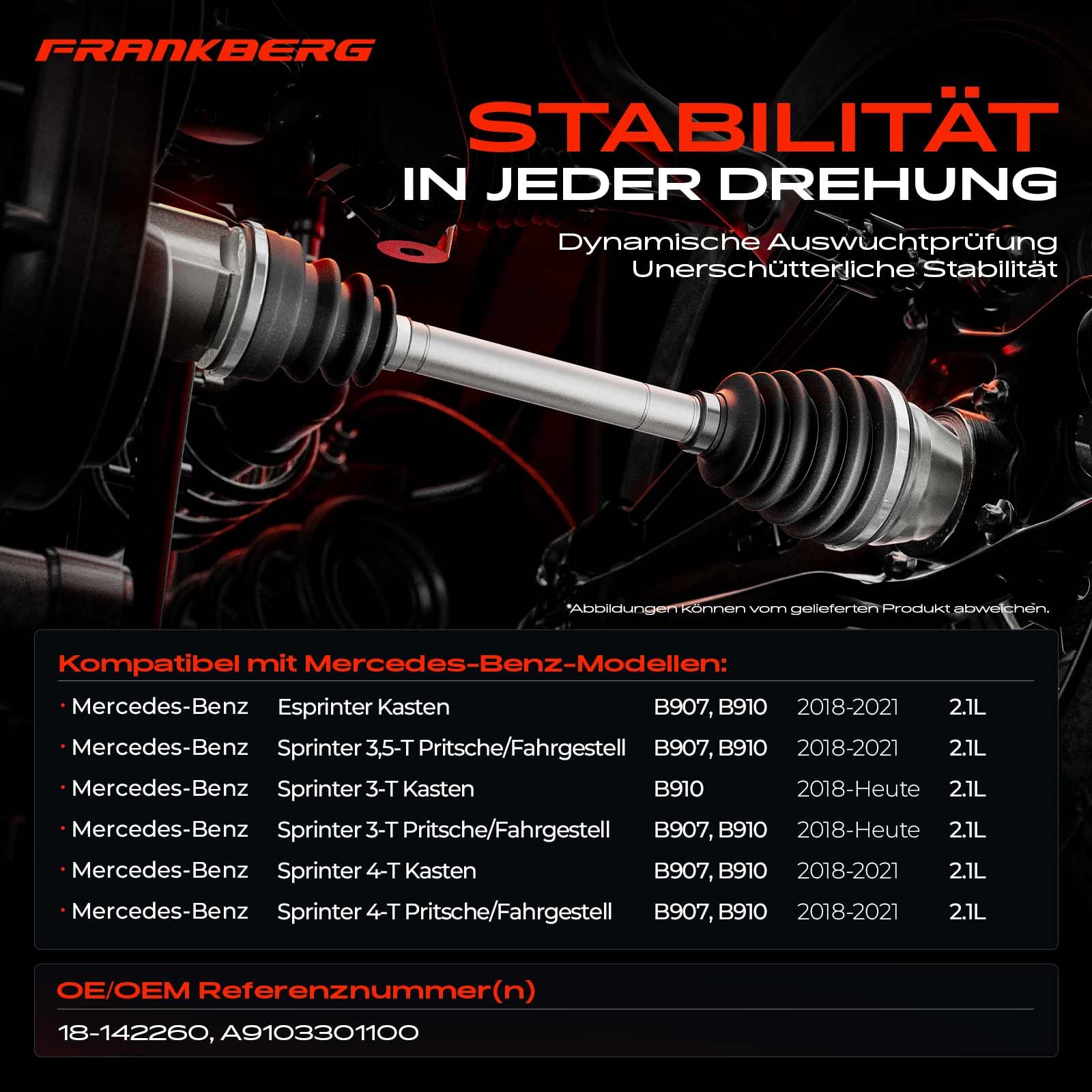 Frankberg Antriebswelle Vorderachse Links Für Sprinter 3–4T (B907 B910, 211–414), 2018+, OEM A9103301000, 660mm, 37/41 Zähne