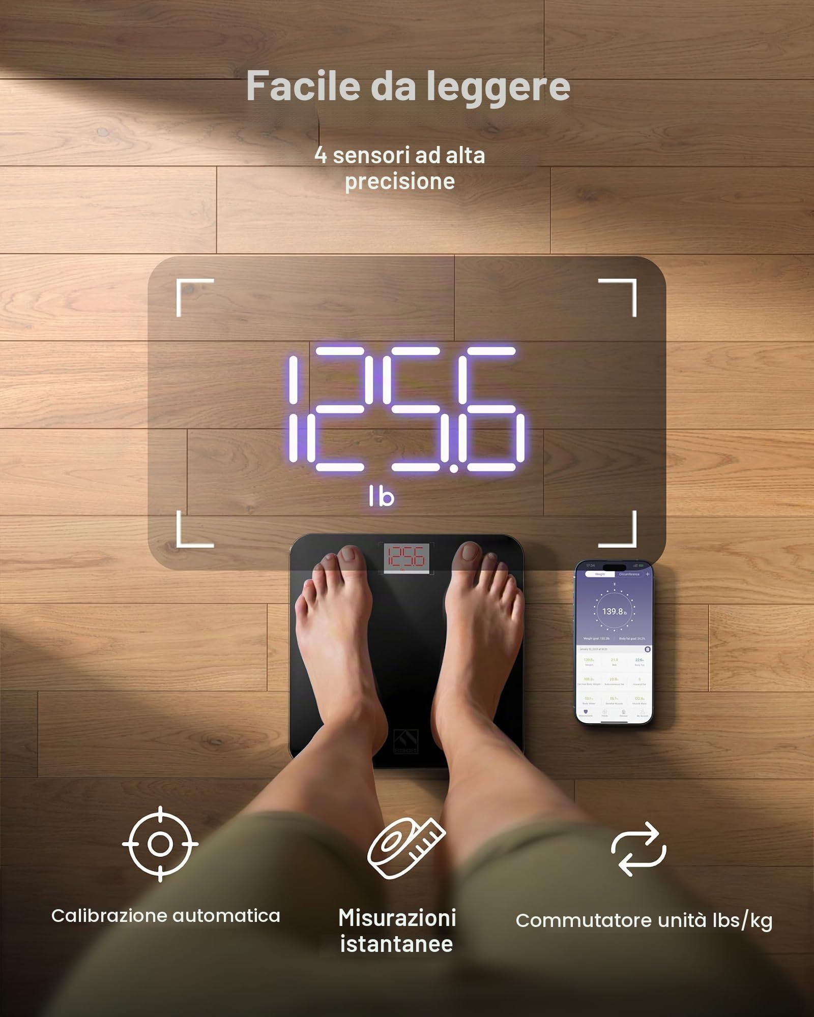 FITINDEX Bilancia Digitale Bilancia Pesapersone, Impedenziometrica Intelligente Bluetooth, 13 Funzioni, Analisi Composizione Corporea con App per Massa Grassa, BMI, Grasso Viscerale, Nero