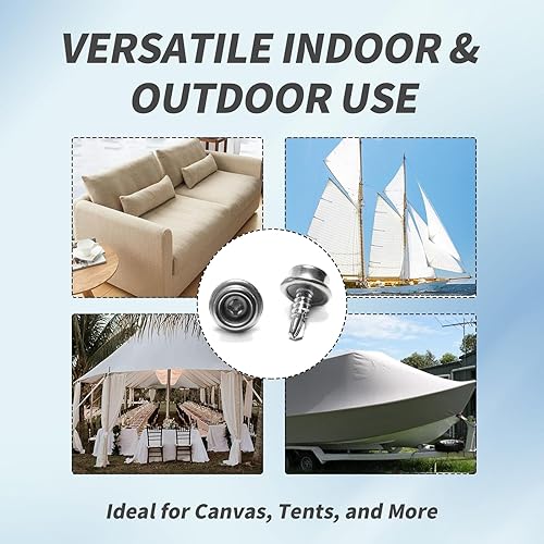 Miniatura 6 de Kit de broches de lona para barco, 24 piezas de acero inoxidable con tornillos a presión para cubiertas de barcos, lona de lona, juego de