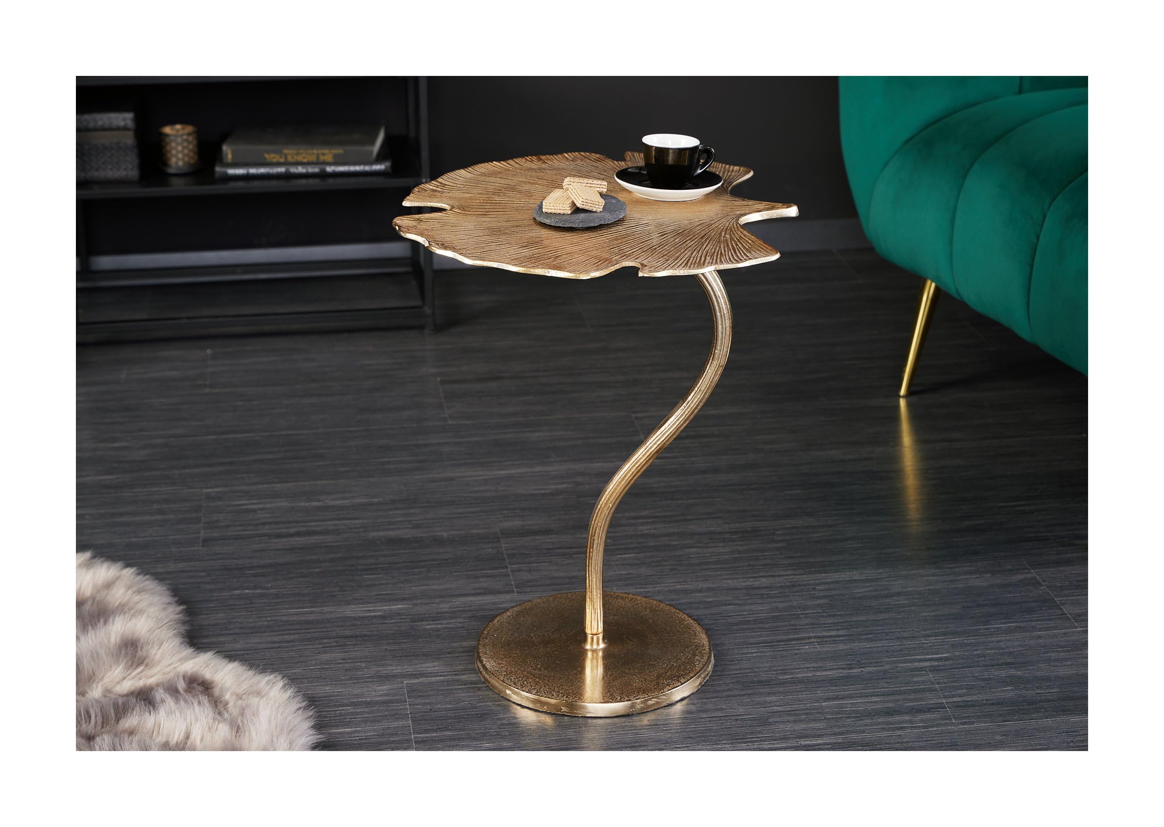 Ginkgo - Tavolino da caffè a forma di foglia, rotondo, in alluminio, stile barocco, altezza 53 cm