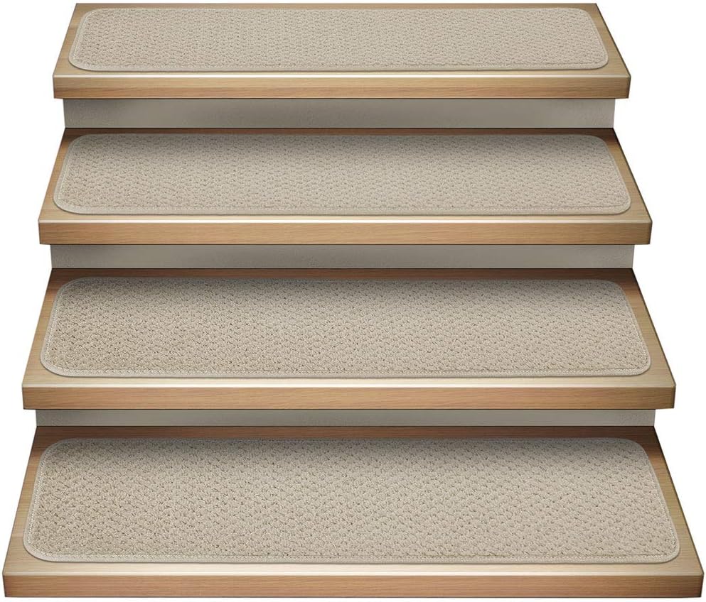 House, Home and More Set of 12 Attachable Indoor Carpet Stair Treads - Ivory Cream - 8 Inches X 27 Inches