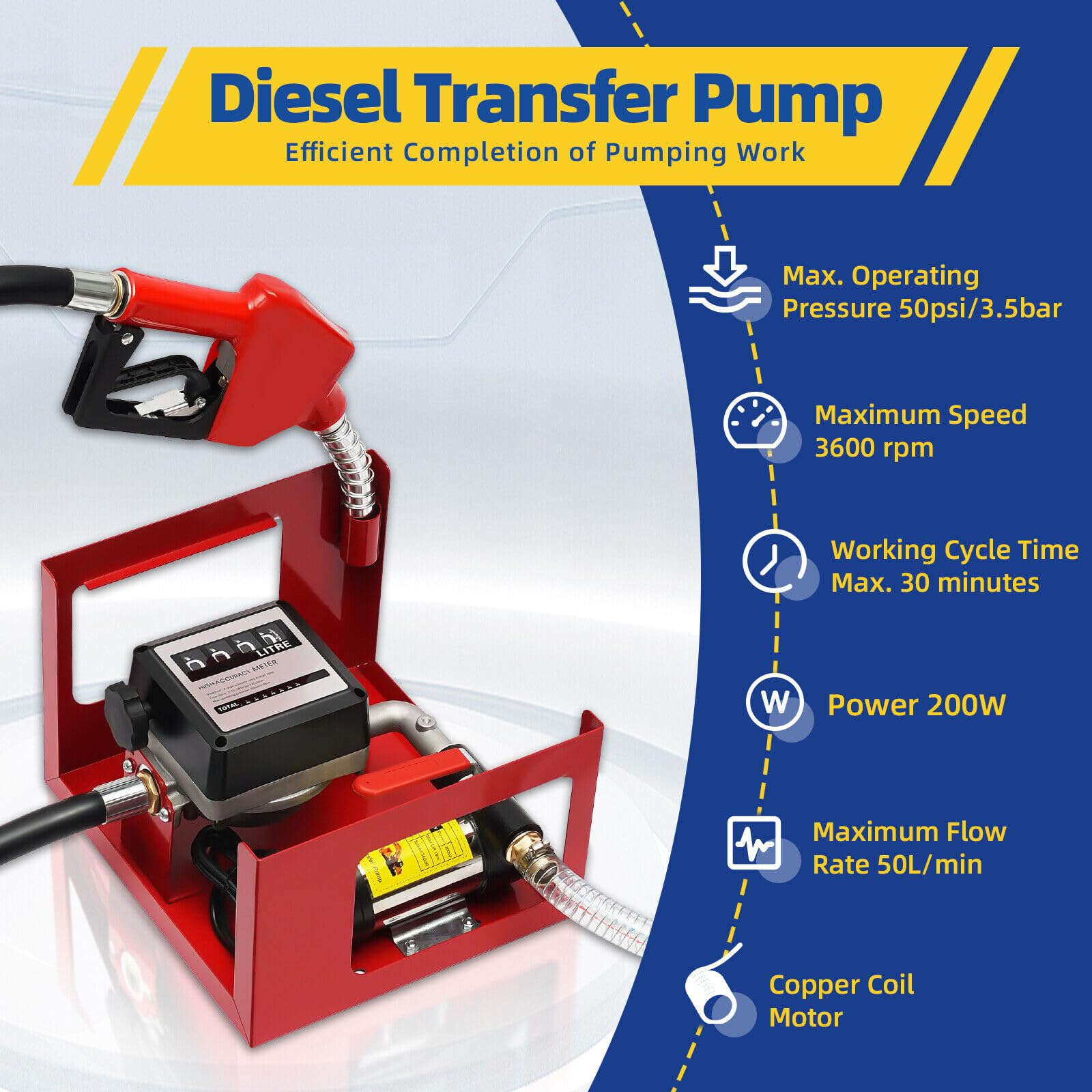 Bombas diésel de 45/50/60 l, bombas de combustible autocebantes, 12 V/230 V, bomba autocebante para estaciones de servicio móviles con manguera de PVC (230 V50 l/min)