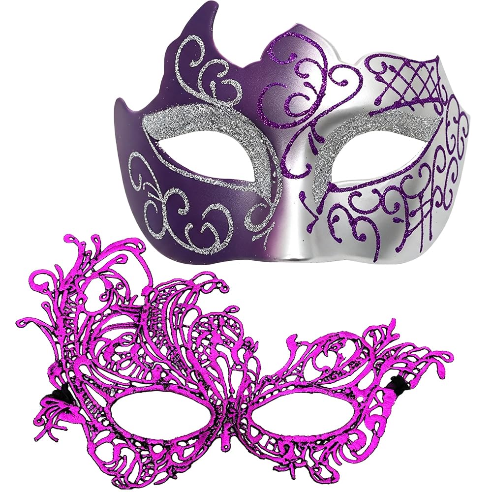 HAJXXMM Couple Mask Masks, Venetian Masquerade Masquerade Mask, Costume Masks for Women Men Halloween Carnival Party -Purple