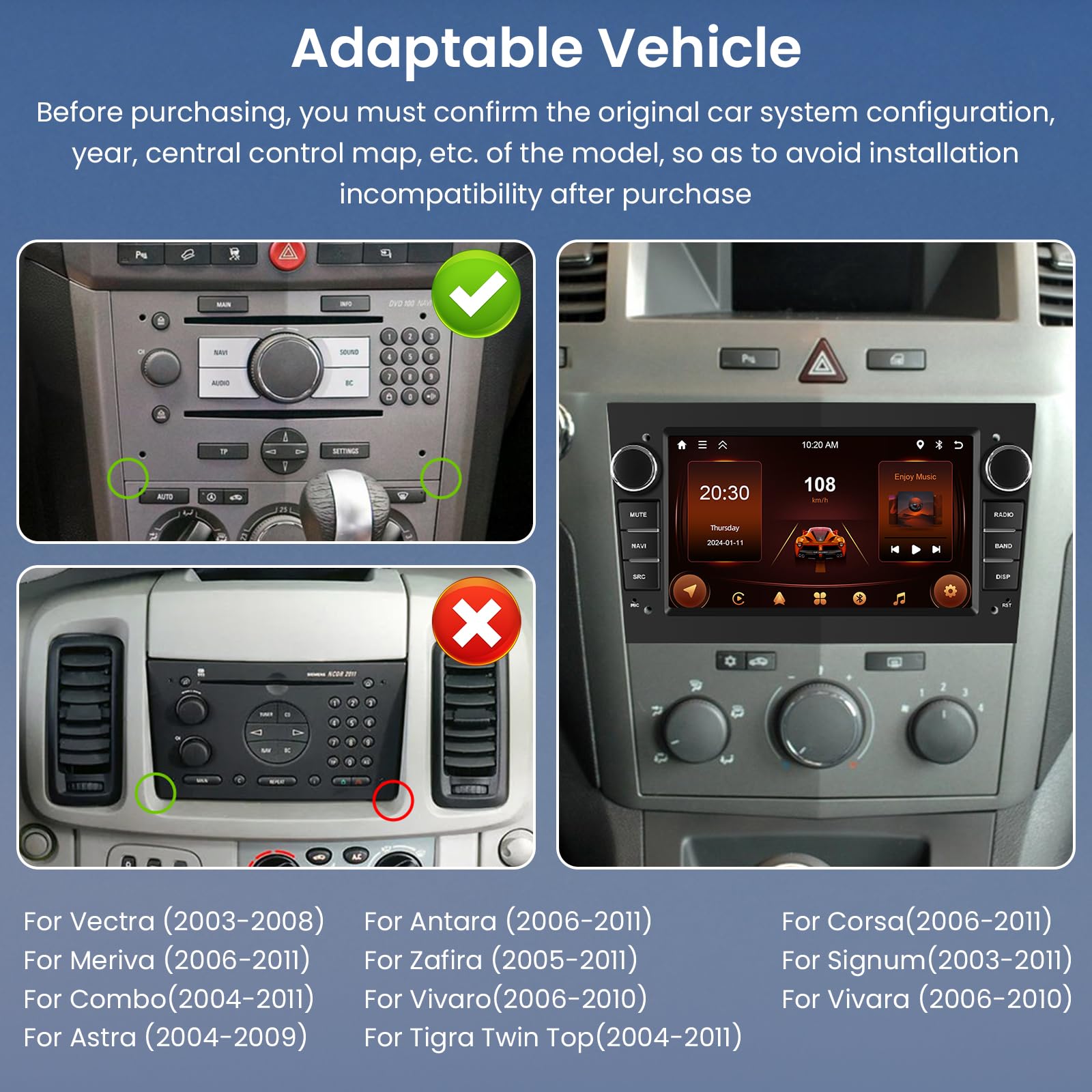 Hodozzy 2G+64G Android Radio para Opel Astra Corsa Antara Vauxhall Meriva Zafira Combo Signum Tigra 7 Pulgadas Pantalla Táctil con Carplay Android Auto 2 DIN Radio Bluetooth GPS,WiFi,FM/RDS,Cámara