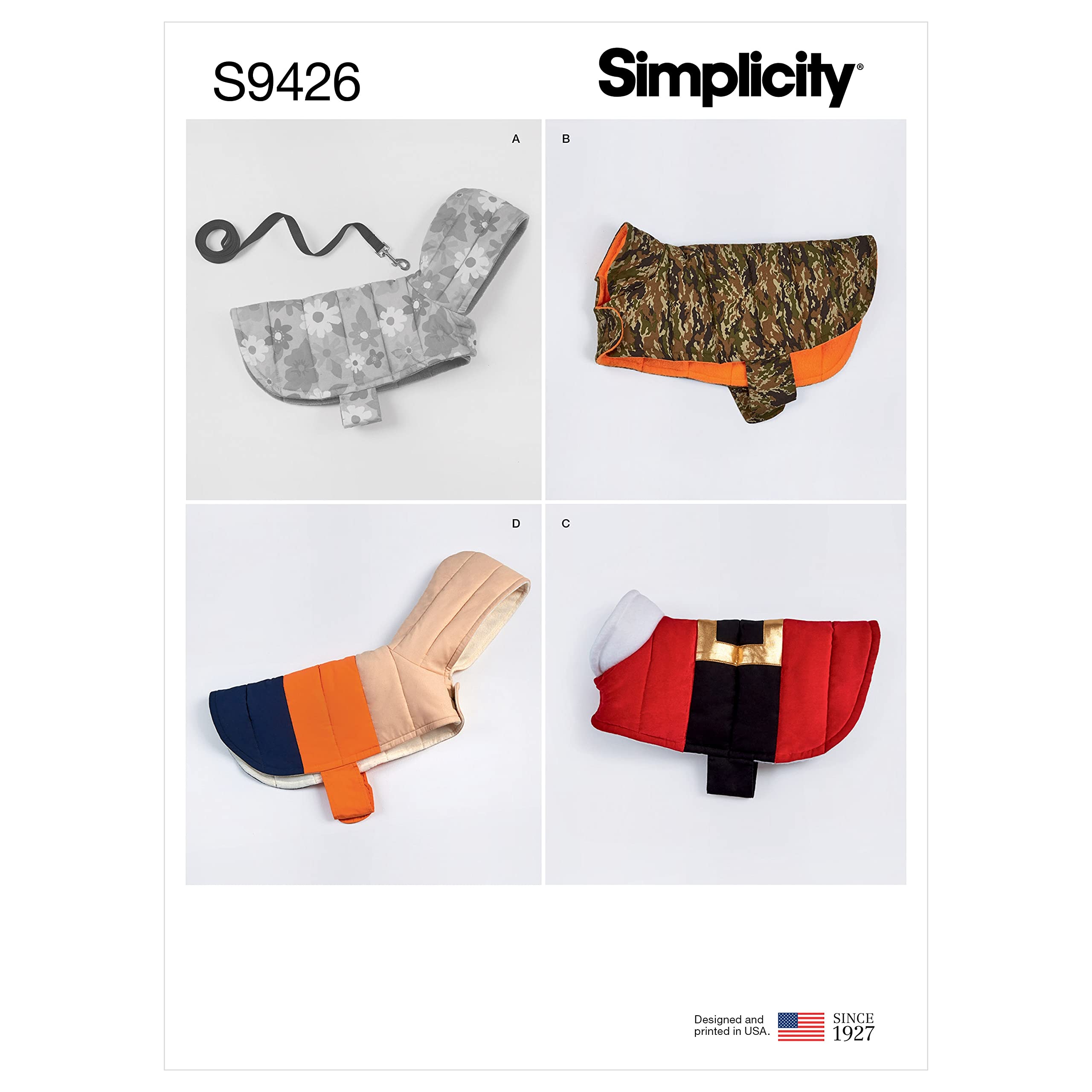 Simplicity Sewing Pattern S9426 Quilted Dog Coats, Clear/Transparent