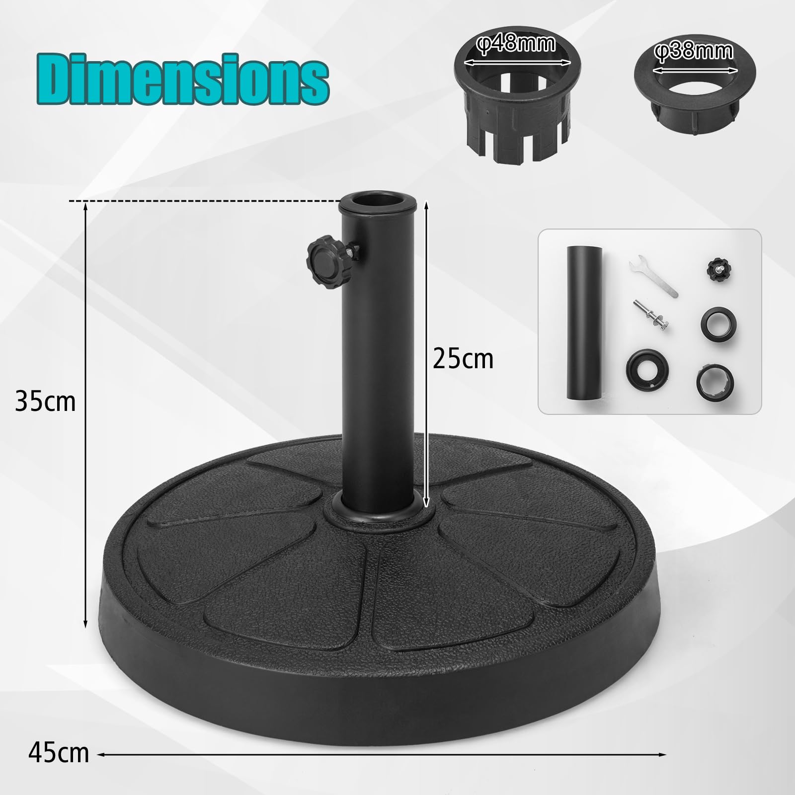 KOMFOTTEU Base Per Ombrellone Rotonda Con Design Effetto Rattan – Peso 10 Kg, Diametro 45 Cm, Adatta A Aste 39/48 Mm