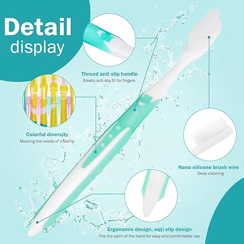 Miniatura 3 de Paquete de 5 cepillos de dientes nano de silicona de cerdas suaves para dientes y encías sensibles envueltos individualmente juego de cepillos de