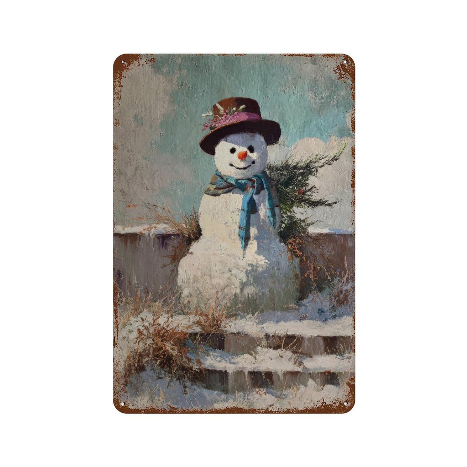 xiaoxiaoshen Snowman. Impressionist Winter Landscape Wall Decor Art Metal Tin Poster Modern Home Decor Art Home Bar Shop Decorations Vintage Sign 30x20cm